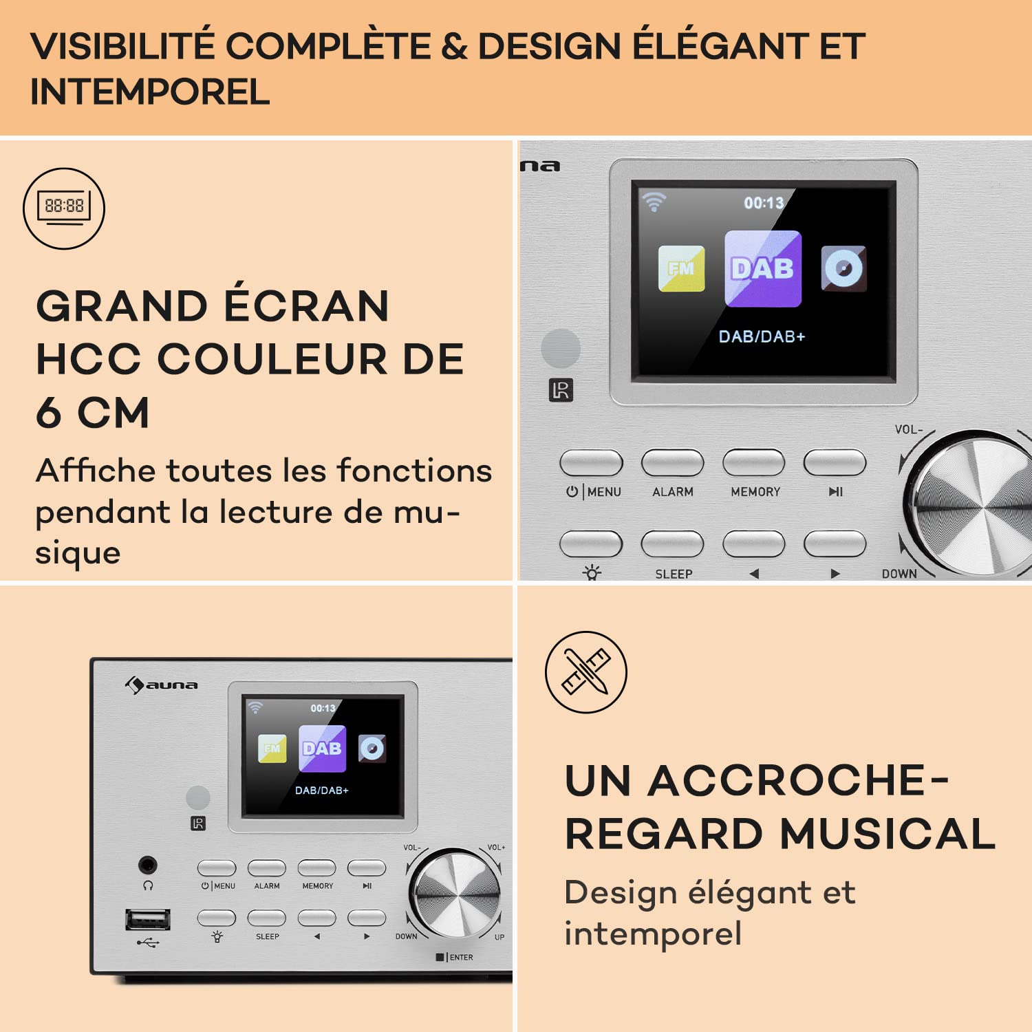 OneConcept Streamo – Chaîne Stéréo Rétro Avec Radio Internet, DAB/DAB+, FM, Lecteur CD, Bluetooth, 2x10W – Son Puissant Et Connecté