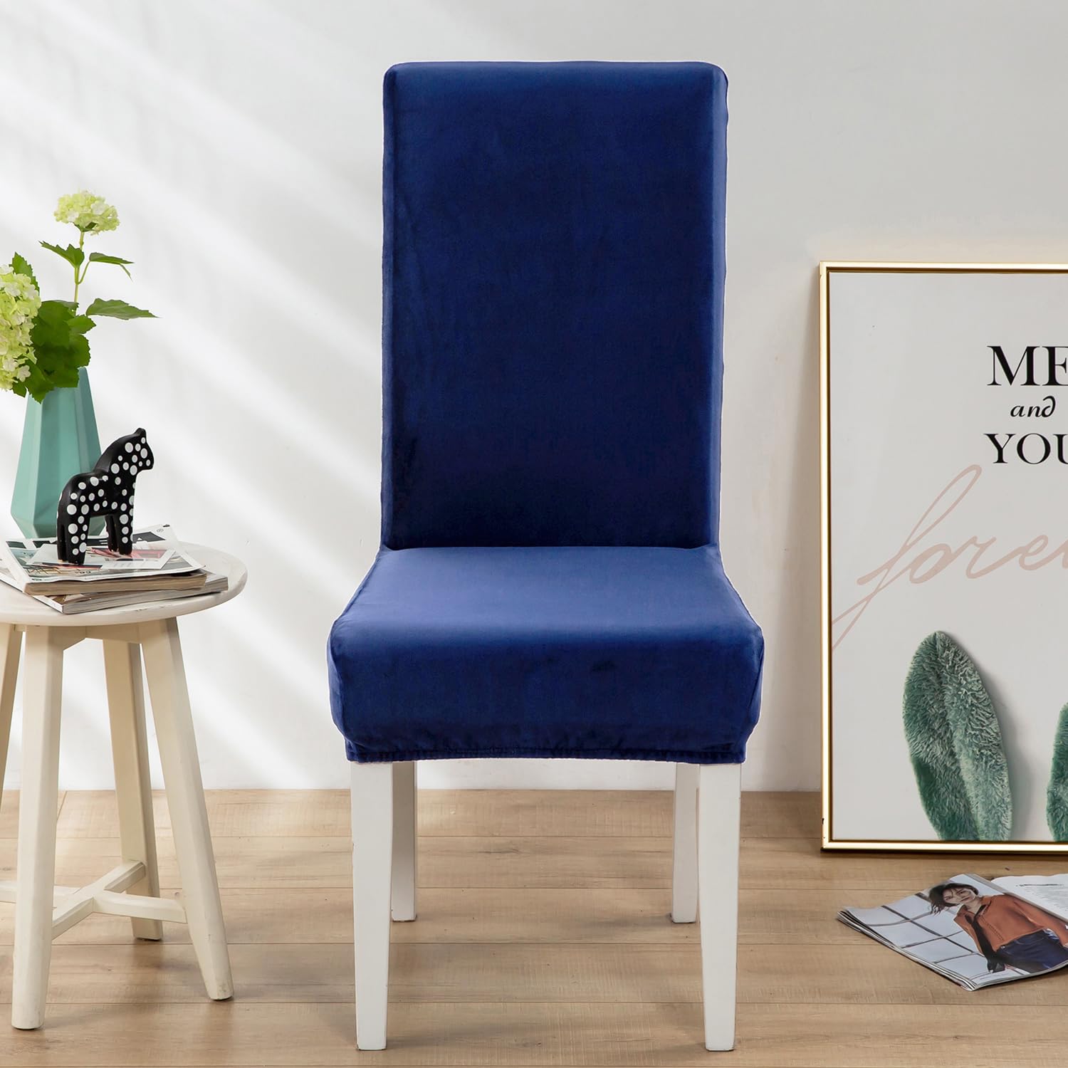 Xundefeng Soft Velvet Dining Chair Covers for Dining Room Set of 2 Pack Slipcovers Chairs Cover Stretch Slipcover, Navy Blue - Image 3