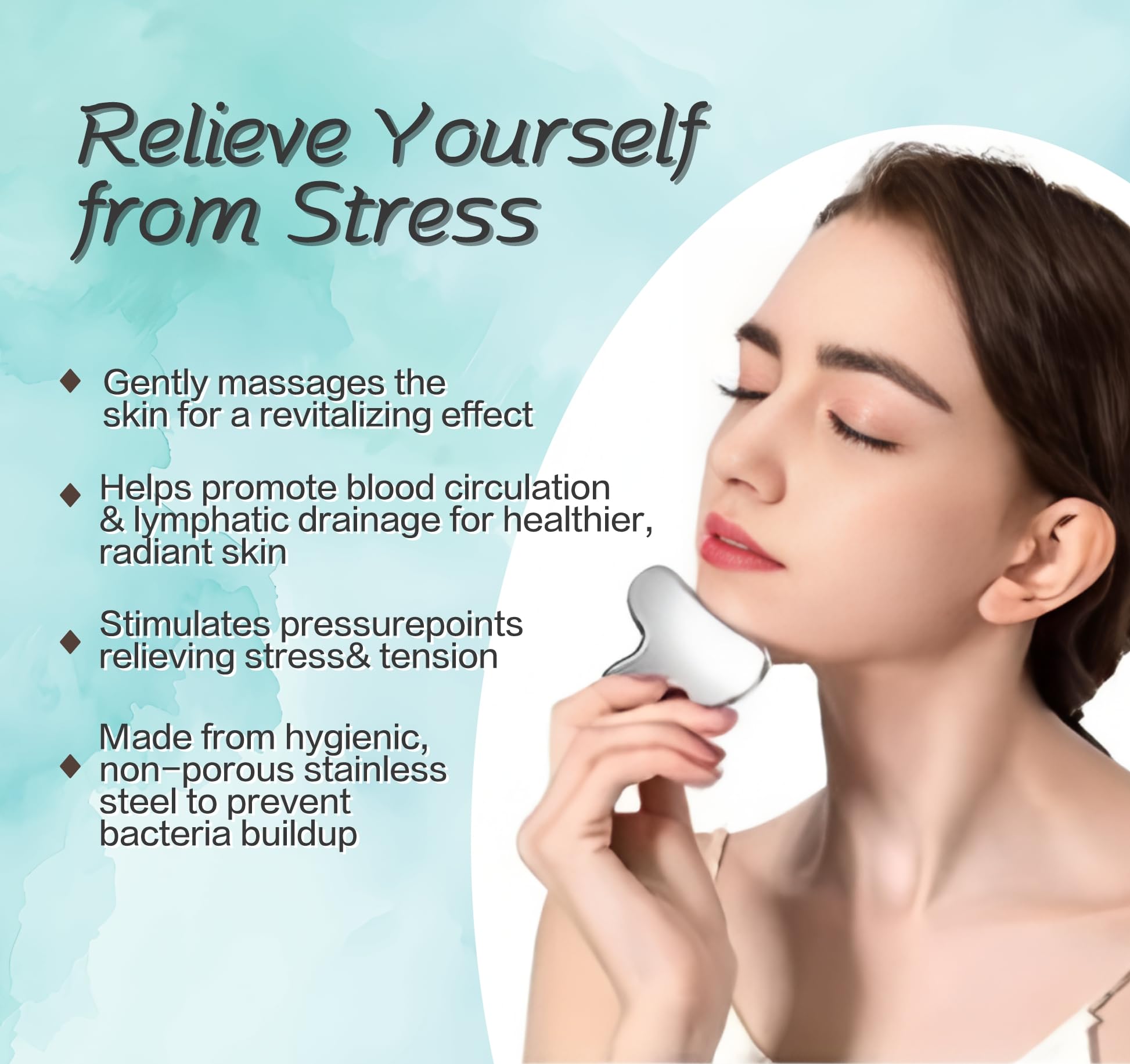 Gua Sha Outils faciaux en acier inoxydable, masseur de drainage lymphatique pour sculpter le visage, le menton et la mâchoire, outil Guasha du corps pour tension musculaire, soins de la peau