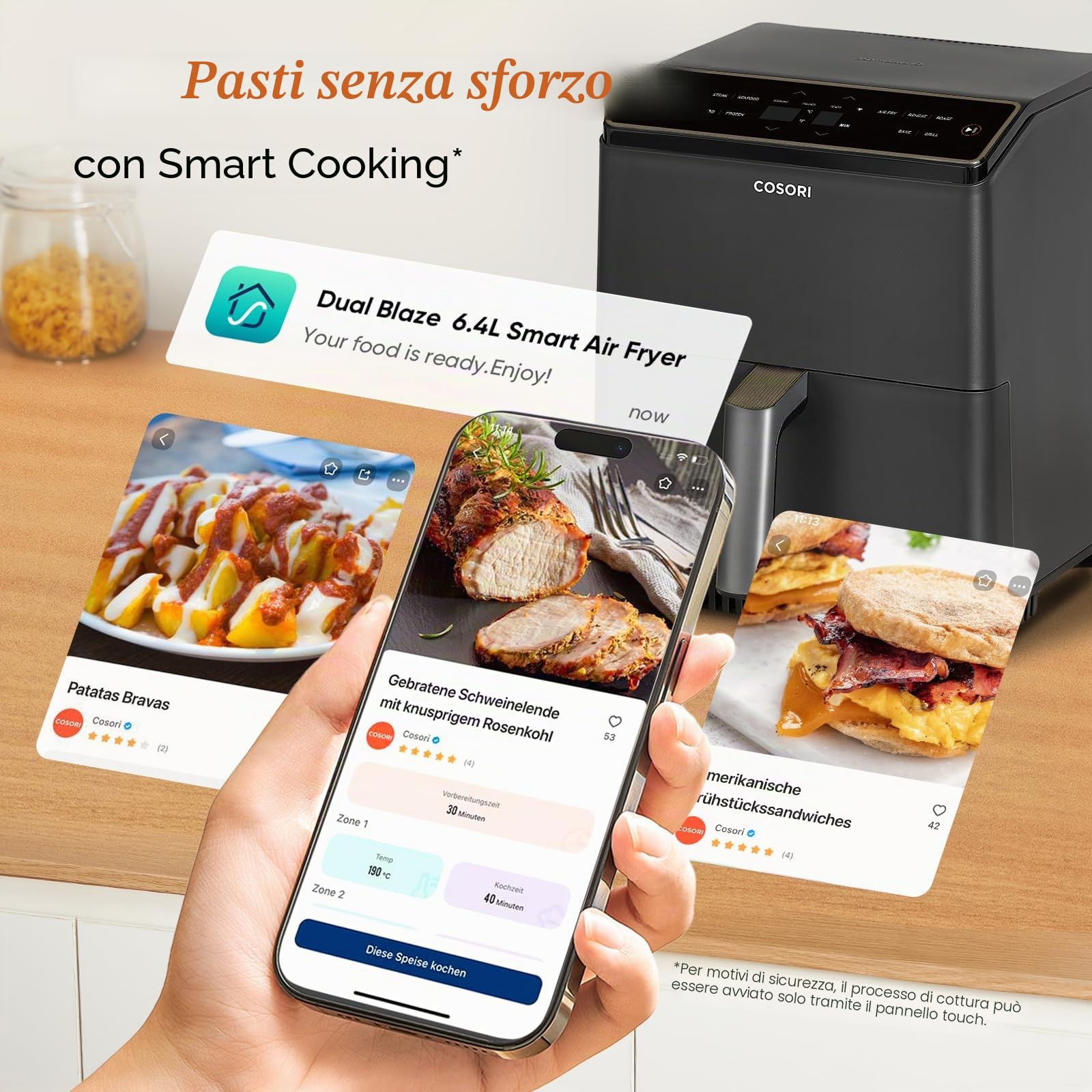 COSORI Dual Blaze Airfryer – Smart friggitrice ad aria calda con Wi-Fi, 6,4 l, XXL Air Fryer – 11 in 1: cuocere, grigliare, pane, pollo – 80+ ricette – lavabile in lavastoviglie