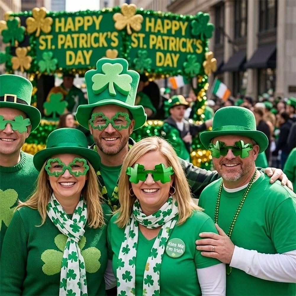 2 PCS St. Patrick's Day Sunglasses for Women Men, Green Clover Irish Shamrock Acrylic Glasses Accessories for Costume Party