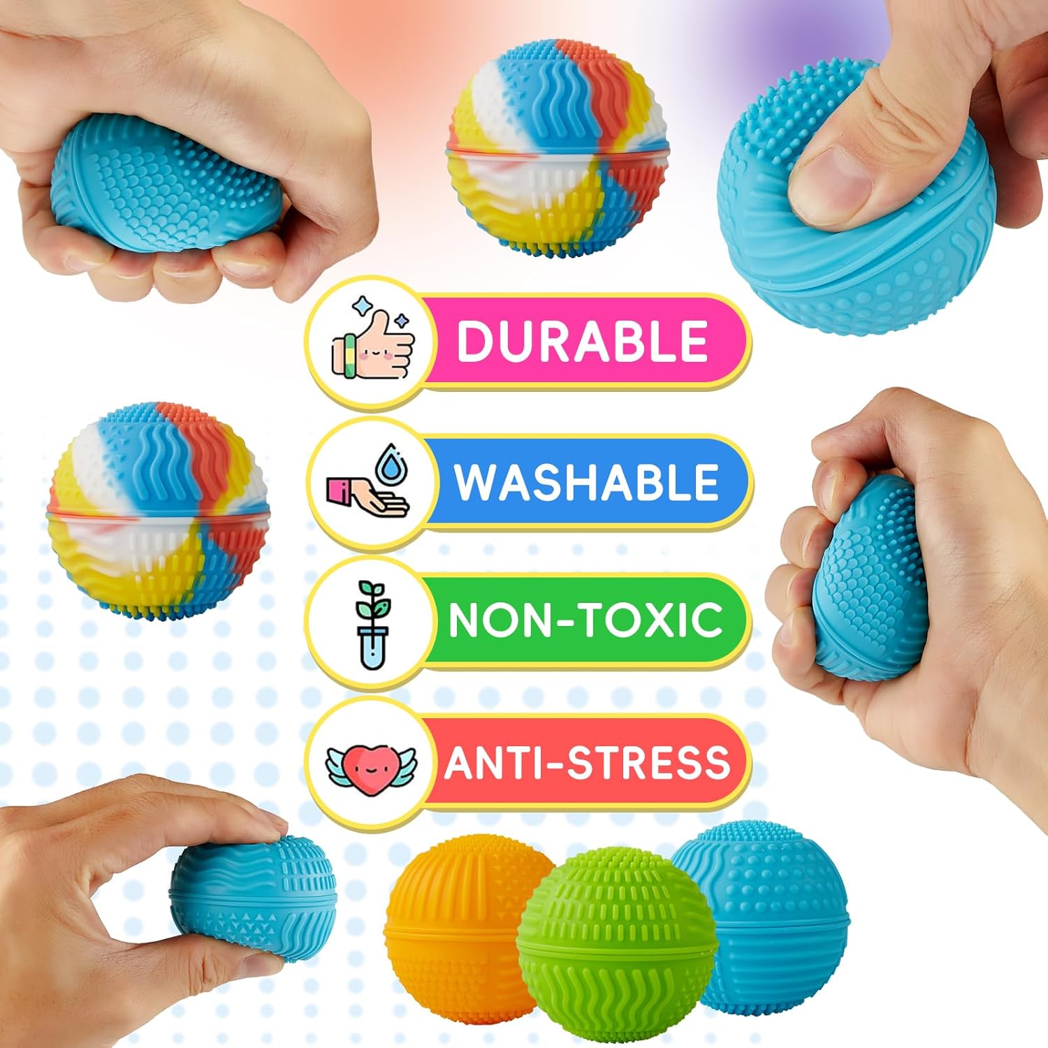 Fidget Classroom Prizes Must Have Sensory Toys,Silicone Fidget Sensory Grip Ball,Textured Sensory Stress Balls Toys for Adults Teens Gifts Classroom Office,Goodie Bag Stuffers.(4pc)