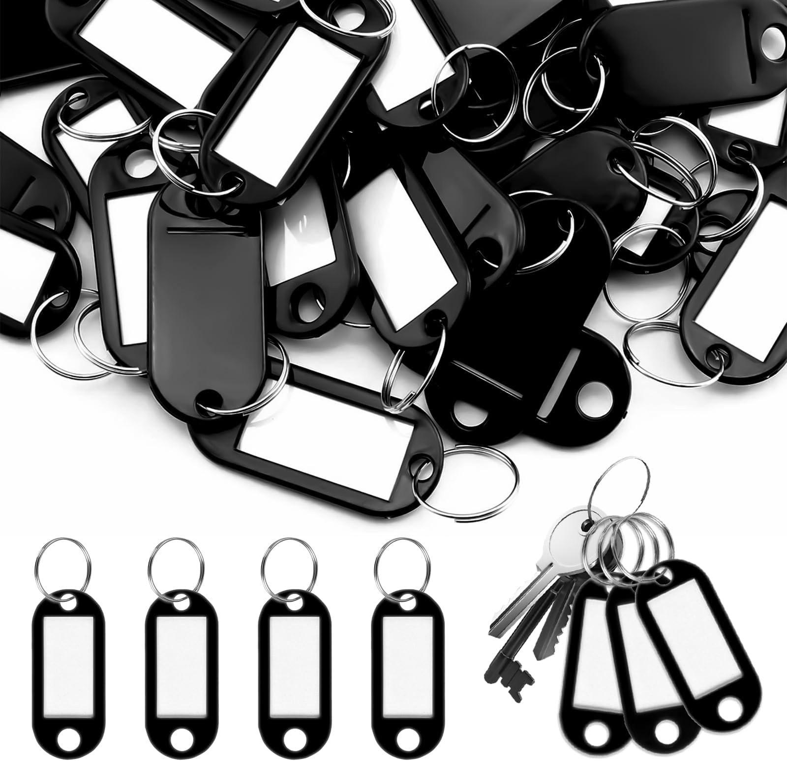 100 étiquettes Rondes Pour Clés - 1,5 Pouce, Blanc, Plastique, Anneau Fendu, Inscriptibles