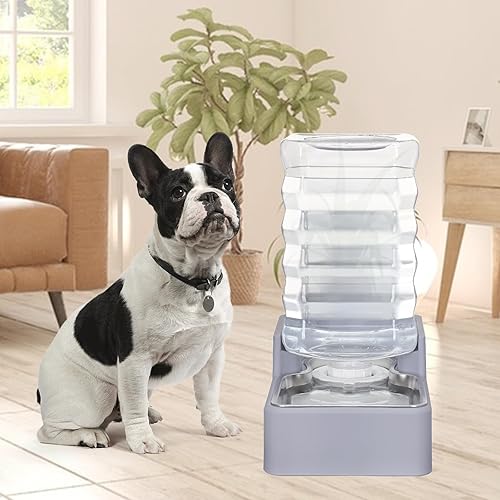 Miniatura 7 de Sfozstra Dispensador automático de agua para perros bebedero gris claro de gran gravedad de 8L con cuenco de acero inoxidable, 100% libre de BPA,