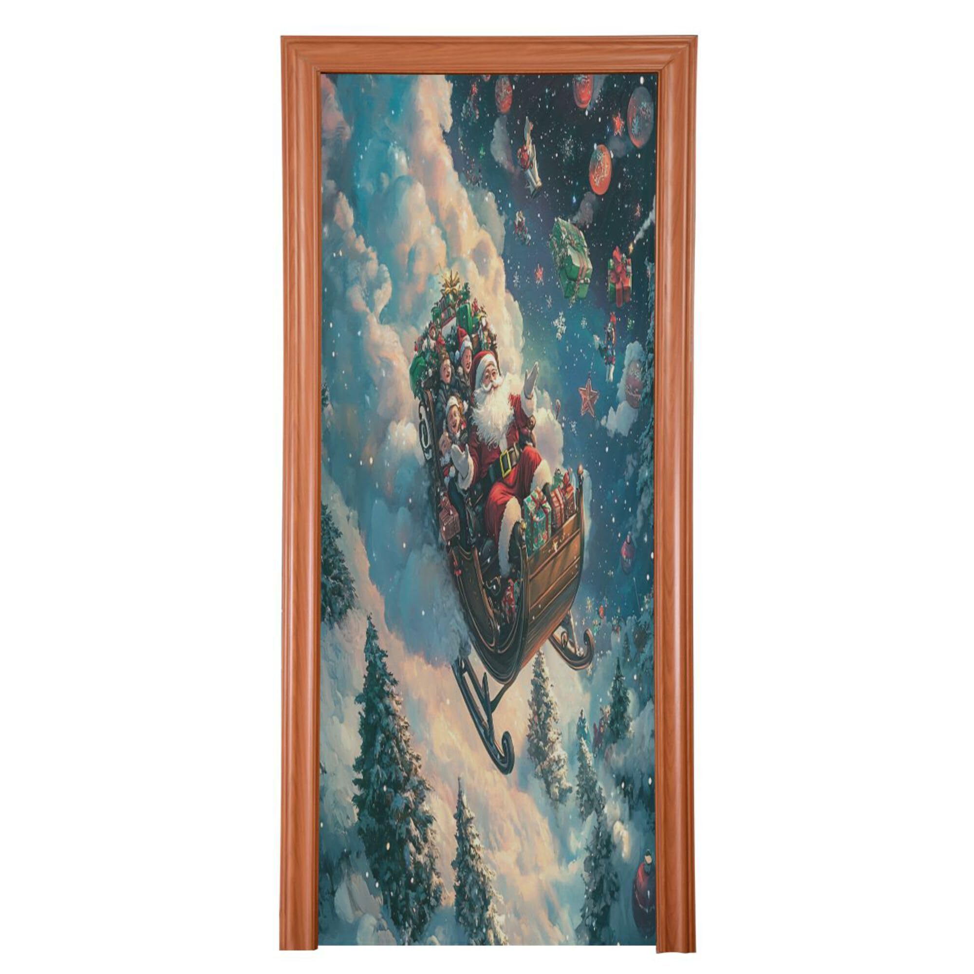 SEHANY Christmas Santa Door Cover Outdoor Decor, High Stretch Fabric Christmas Front Door Cover Christmas Banner Door Cover for Front Door Festive Party Home Decor 32 * 79inch