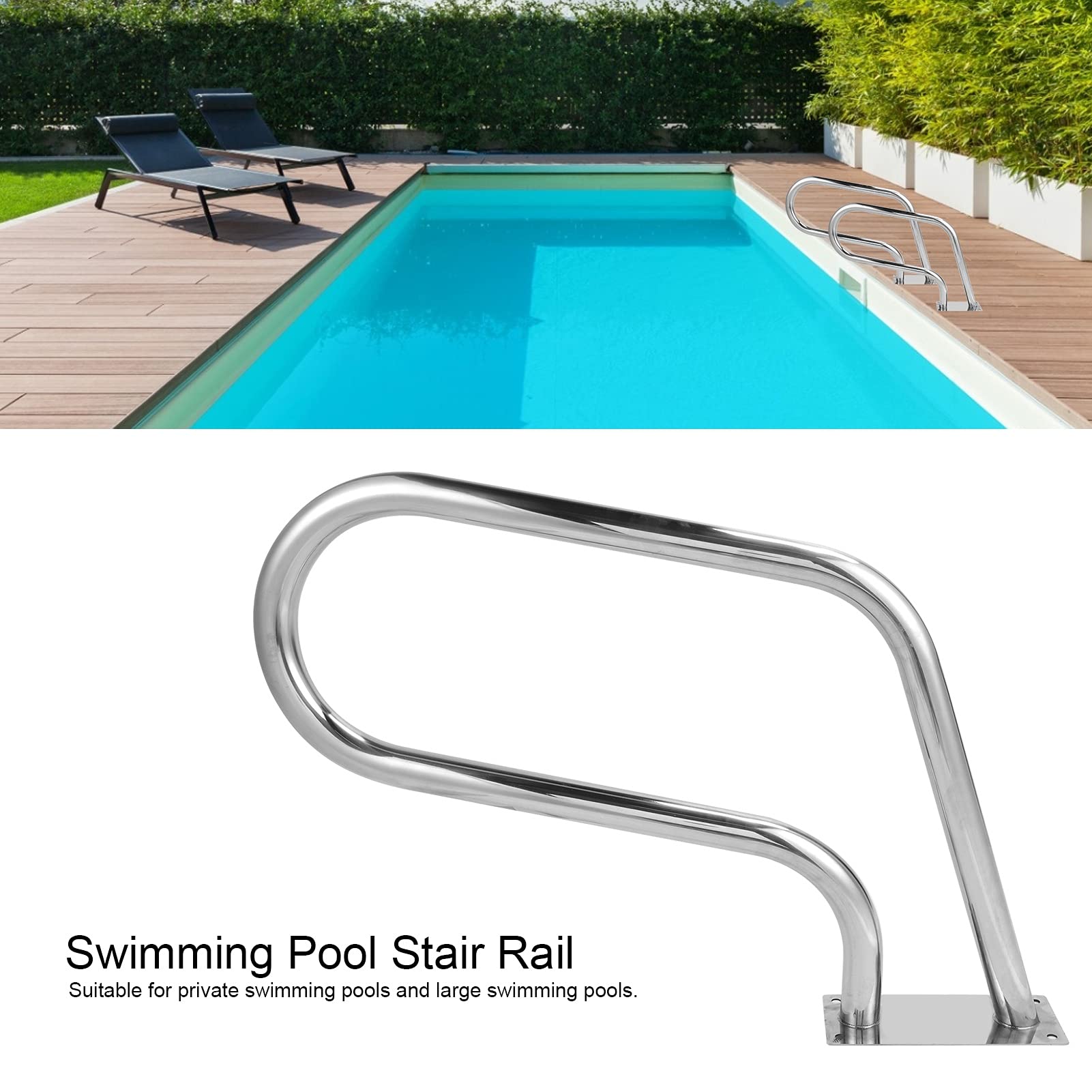 Pasamanos de Piscina, Pasamanos de Seguridad de Piscina de Superficie Lisa de Acero Inoxidable 304 Engrosado para Piscina