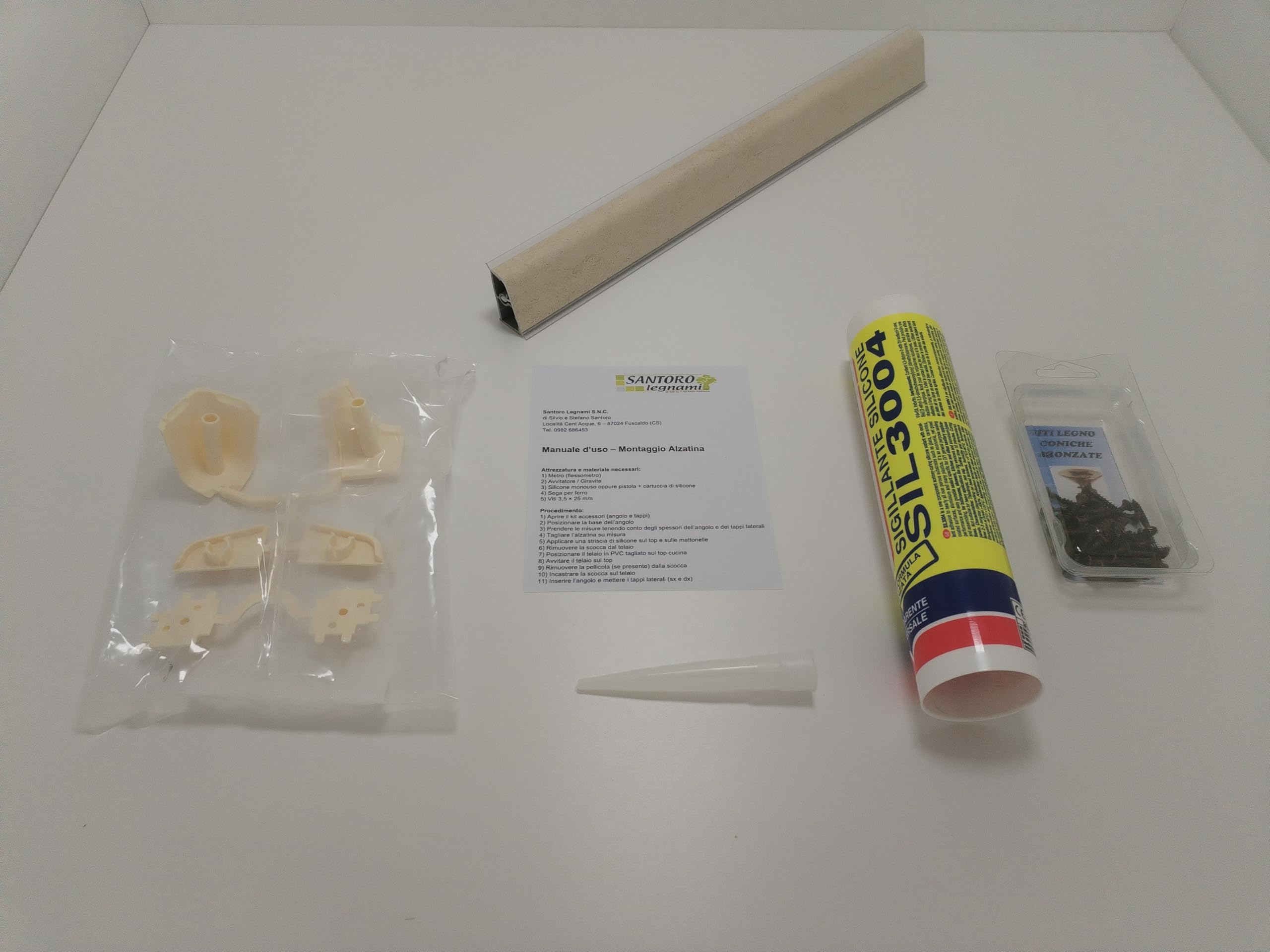 Generico Alzatina Cucina con Kit PRO Completo (Silicone + Viti + Angoli Interno/Esterno + Tappi SX/DX) – Paraschizzi, Facile Installazione, Anti Acqua – [Misura] [Colore] (Travertino, 2,00 m)
