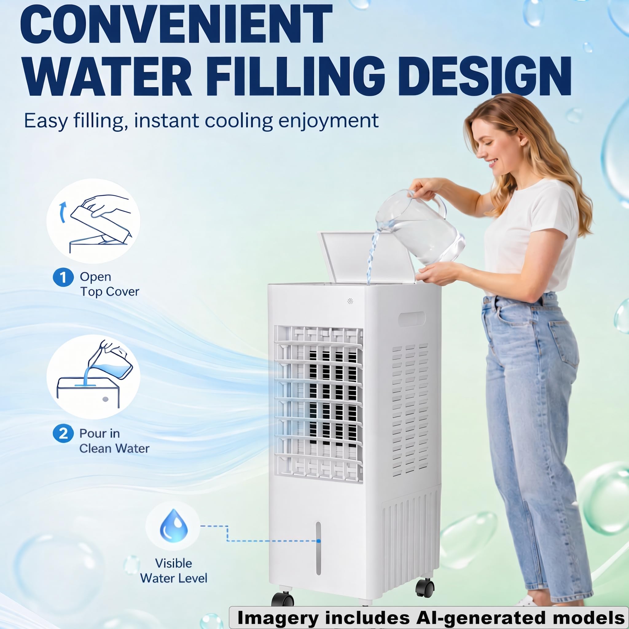 4 in 1 Tragbare Klimaanlage Verdunstungskühler/verdunstungskühler mit 12L Wassertank, 3 Geschwindigkeits-Fernbedienung, 90°-120° Oszillation, 7.5H Timer für Innenraum, Schlafzimmer (White 12L)