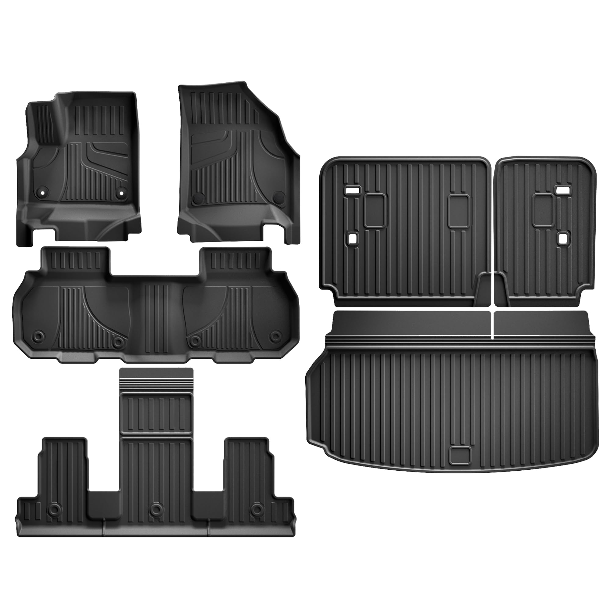 AOMSAZTO Floor Mats for Chevy Traverse 2024 2025 2026 7 Seats (2nd Row Bucket Seat) - 1st and 2nd Row All Weather Protection Car Cargo Liner & Backrest Mat for Chevrolet Traverse Accessories