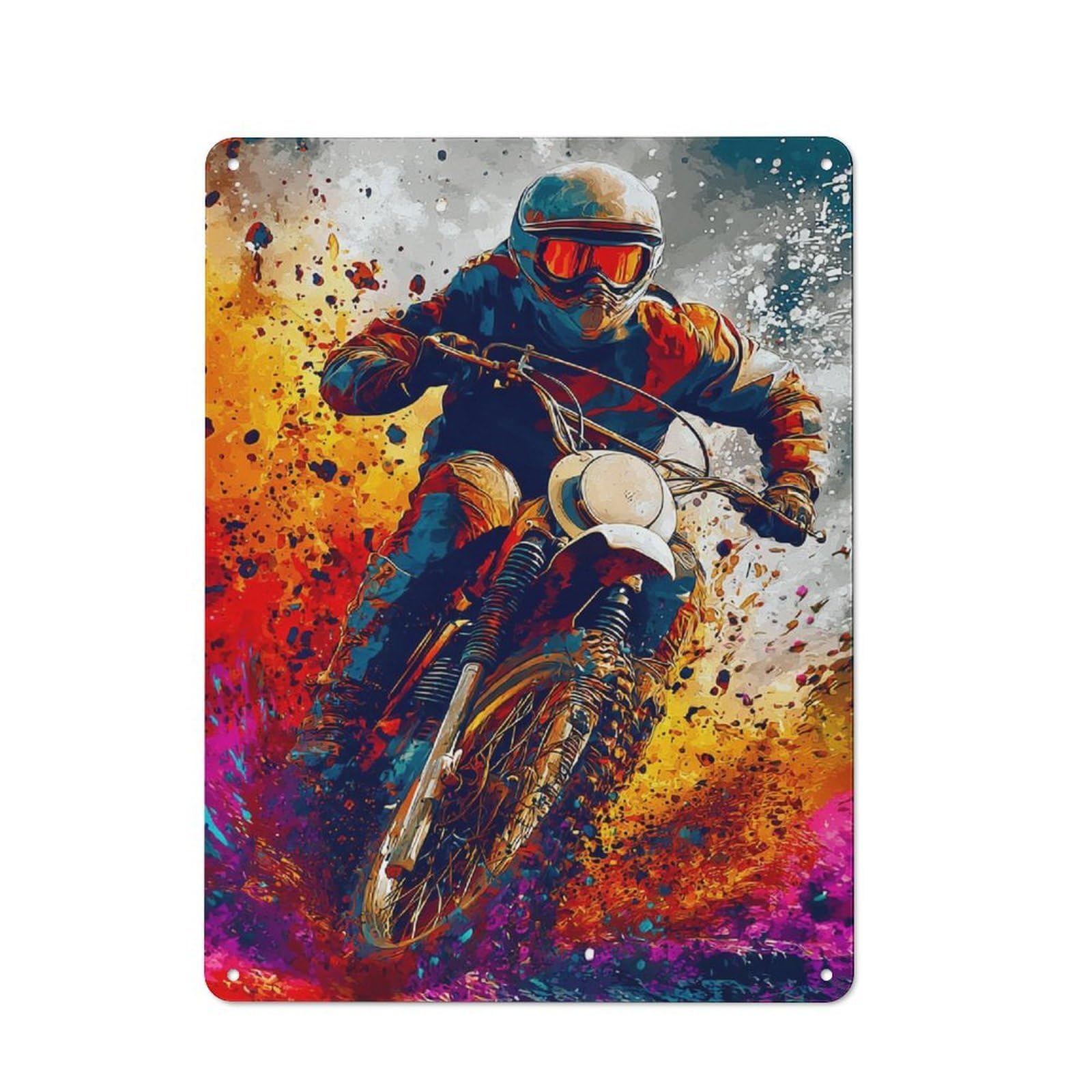 Junmoney Rider In Motion Vibrant Artwork Metal Wall Sign 40X30cm Featuring For Café Or Restaurant, A Decorative Metal Sign For Cafés And Restaurants