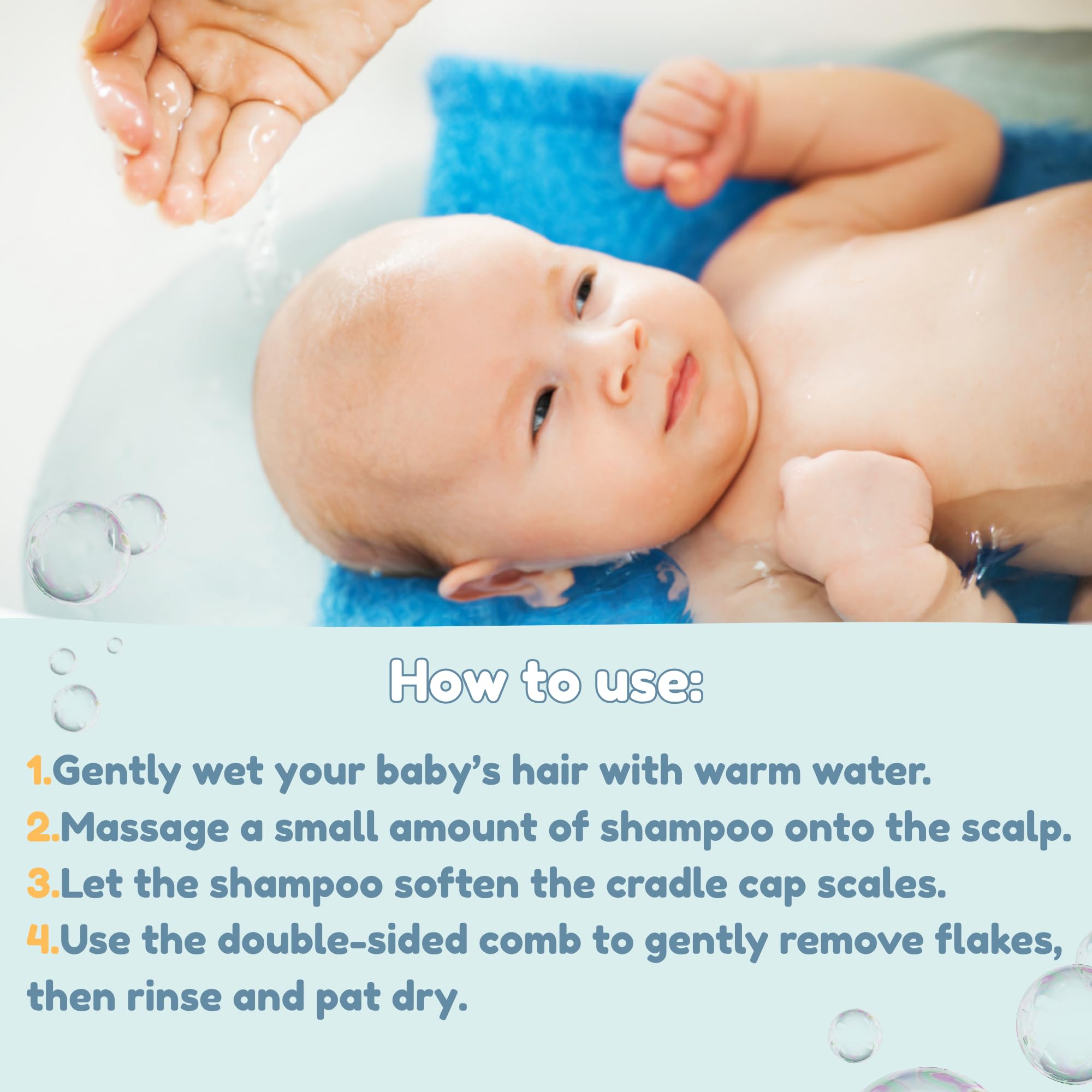Dentinx Cradle Cap Shampoo 125ml with Nit Comb, Cradle Cap Treatment for Baby, Gentle Baby Bathing Products - Image 3