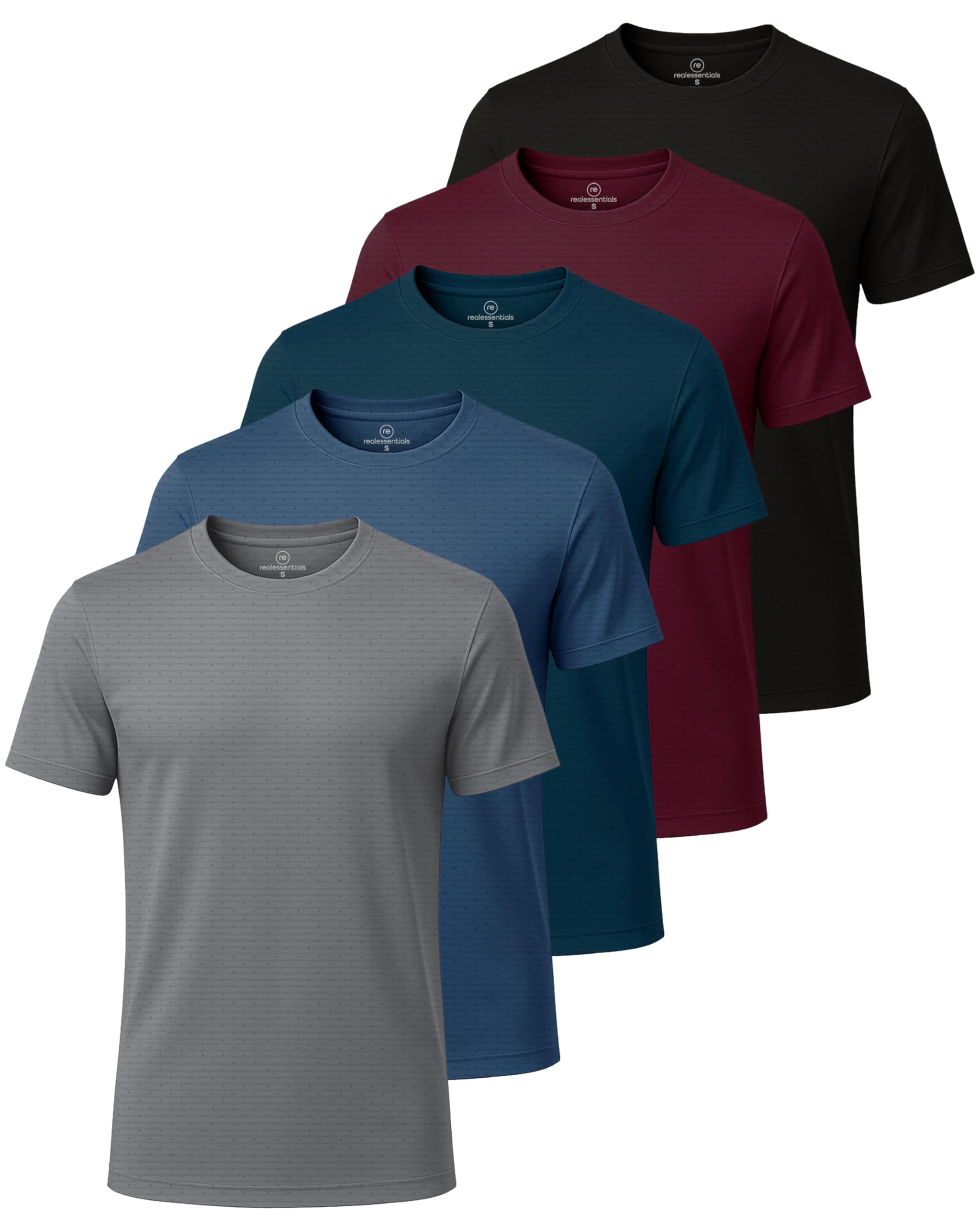Real Essentials 5 Pack: Men’s Breeze Tech Crew Neck Workout T-Shirts Moisture-Wicking Athletic, Gym Shirts (Big and Tall)