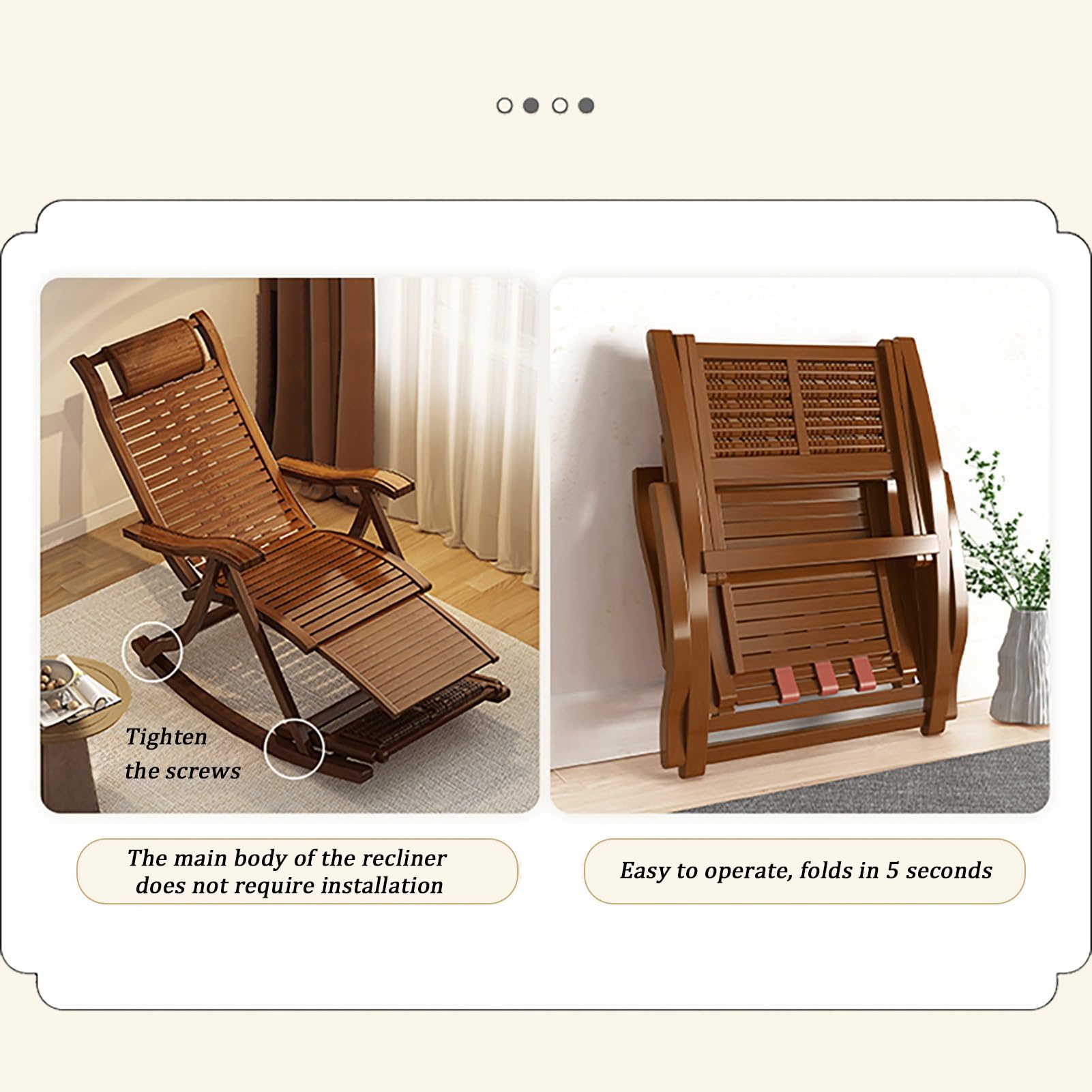 Sillón reclinable Plegable, Mecedora con reposapiés de Masaje, sillón para Adultos Mayores, Respaldo Ajustable, sillón mecedor para Exteriores, Silla de Ocio de Bam(Marrón-Talla única
