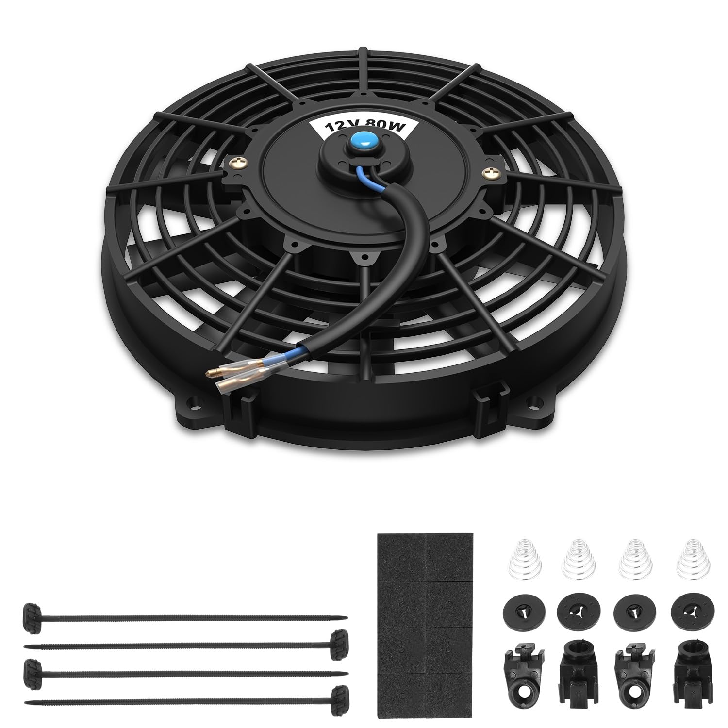 Auto Dynasty Universal 9 Inches High Performance Electric Slim Radiator Cooling Fan with Mounting Kit, (Pack of 1) 12V, Black
