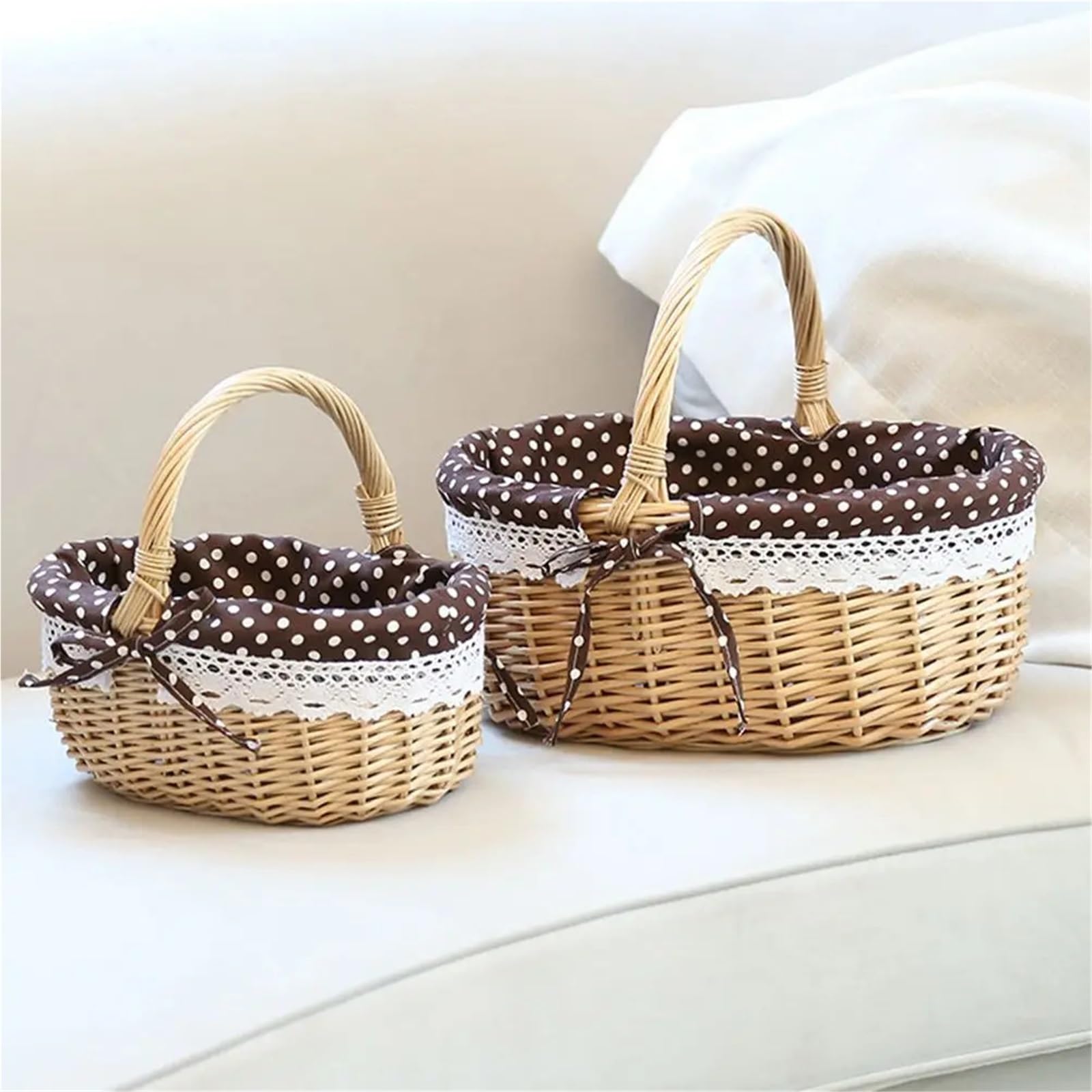 Cesta para Huevos, Cesta de Almacenamiento de ratán, de Mano, for recolectar cosechas, vacía, for Picnic, Pan, for Mesa, huevera.(Deep Coffee)