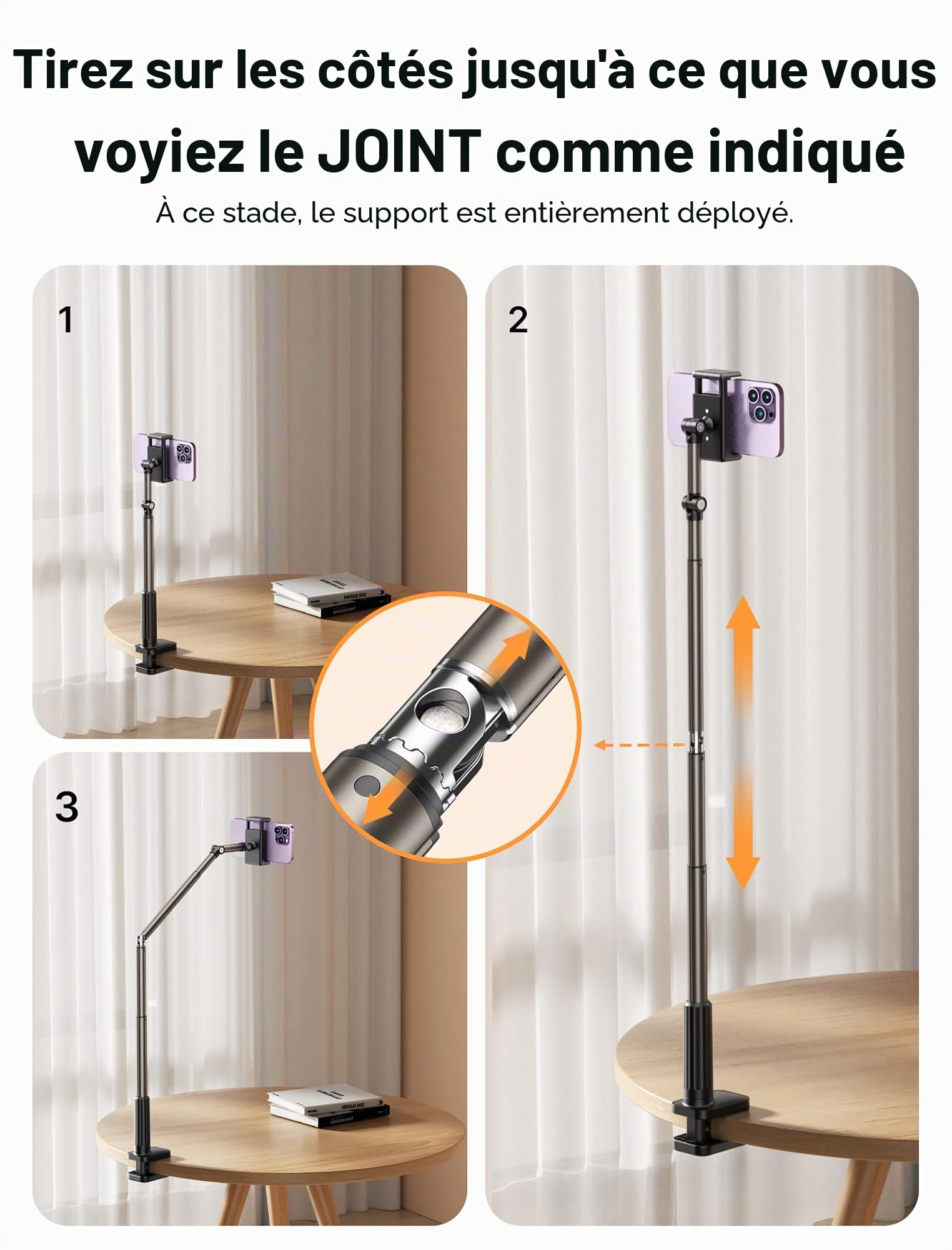 JSAUX Support de téléphone pour Bureau et lit, Support de téléphone Flexible Universel à 360° avec Pince de Serrage pour Table de Chevet, Compatible avec iPhone 14, 13, 12, 11, etc. [Noir]