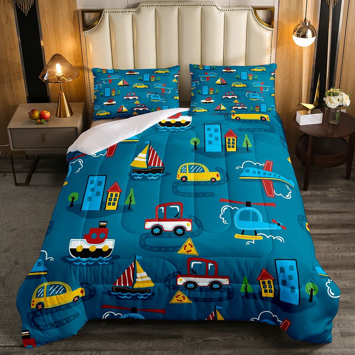 Bambini Cartoon Trasporti Trapunta Inserto per Ragazze Ragazzi Bambini Aereo Nave Auto Trapunta Trapunta Da Viaggio Piumino Set Casa 200x200cm Piumone Piumone