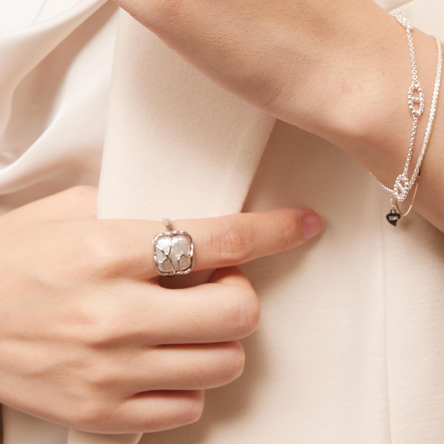 Shapes Studio Titanium Baroque Pearl Handcrafted Ring [Sterling Silver] - Image 9