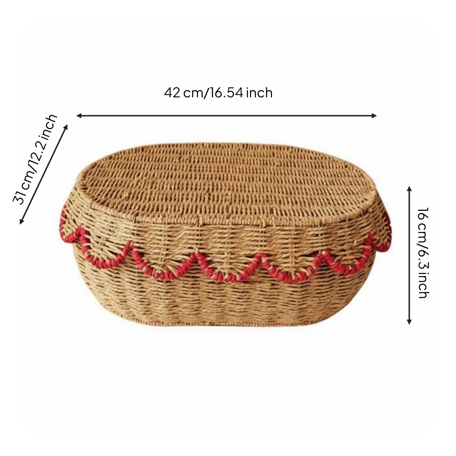 Cestino con Coperchio Cestino Portatutto Scatola Contenitore Cesto Intrecciato Organizer in Corda di Carta con Supporto in Acciaio Adatto per Riporre, Rosso, L 42x31x16cm