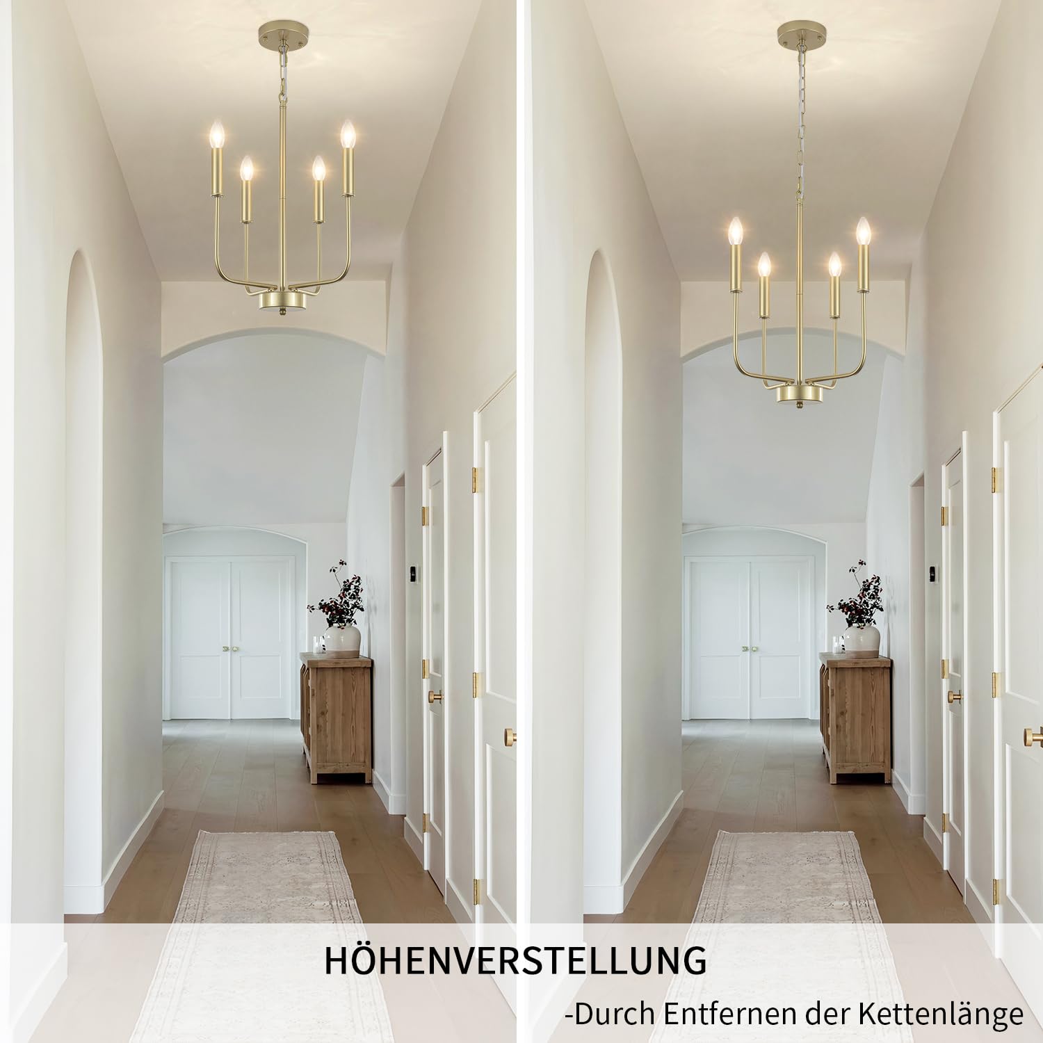 Kronleuchter Gold 4 Flamming Kronleuchter Modern Deckenleuchte Wohnzimmer | Deckenleuchte Kronleuchter Vinatge Pendelleuchte Modern Hängeleuchte für Esstisch Küche Schlafzimmer, Höhenverstellung, E14
