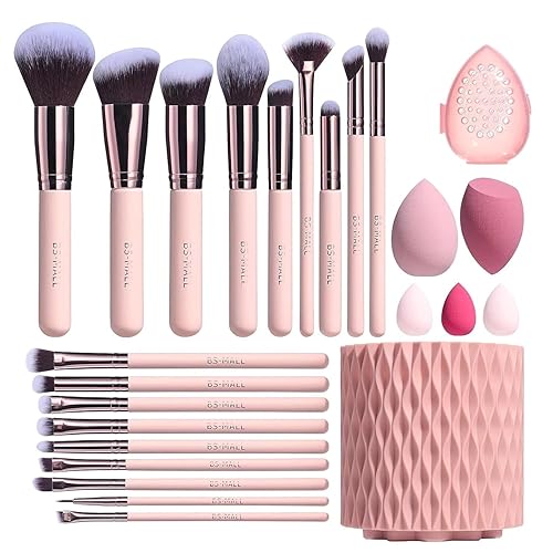 BS-MALL Pinceles de maquillaje sintético de alta calidad, correctores de polvo, sombras de ojos, maquillaje, juego de brochas de 18 piezas con 5
