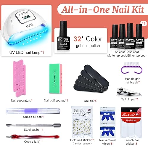 Miniatura 39 de JODSONE - Kit de esmalte de uñas de gel con lámpara ultravioleta de 32 colores, gel de uñas permanente para arte de uñas, estética u hogar, gel