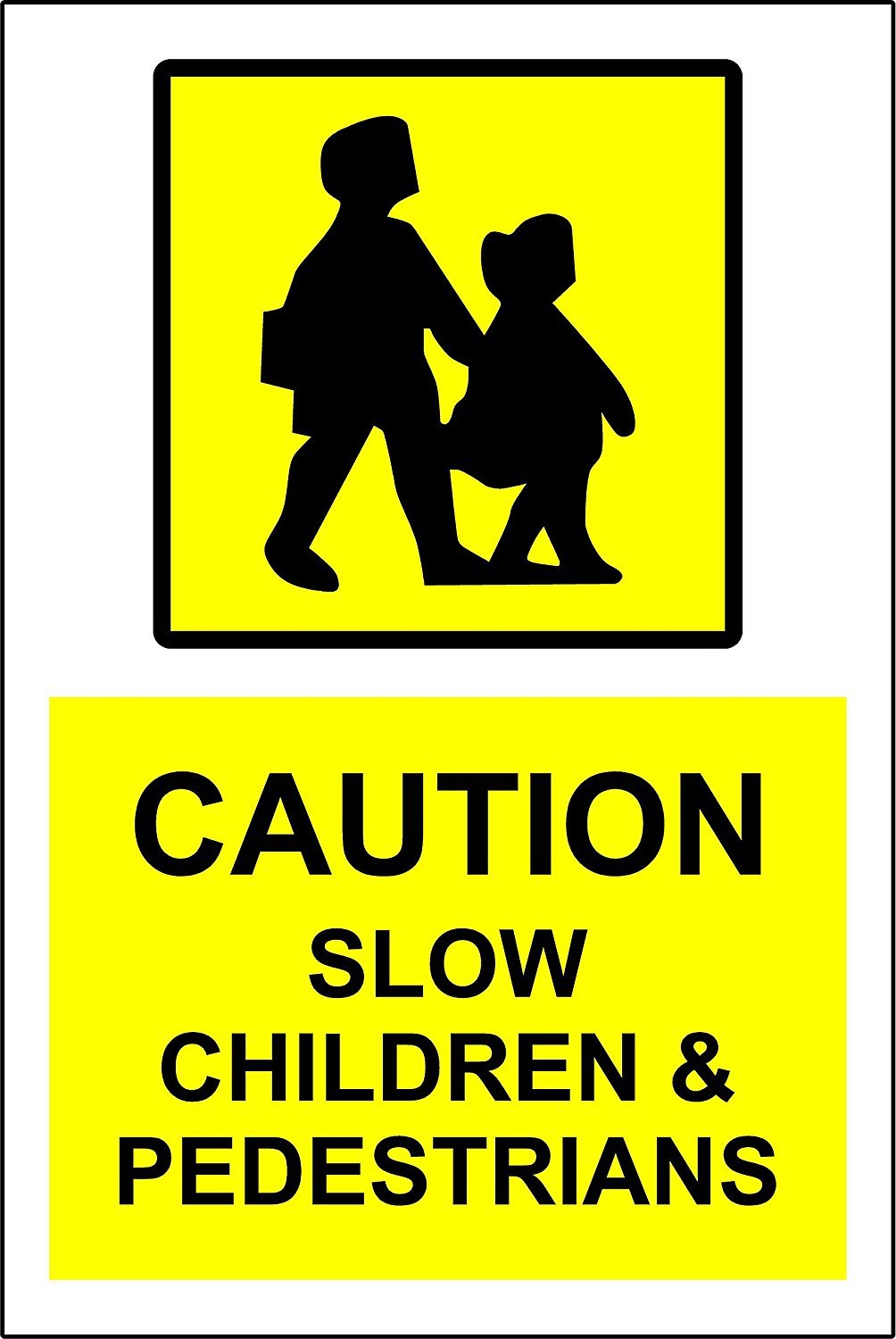 Kpcm Display Ltd Caution Slow Children And Pedestrians Sign - 3Mm Aluminium Sign 400Mm X 300Mm