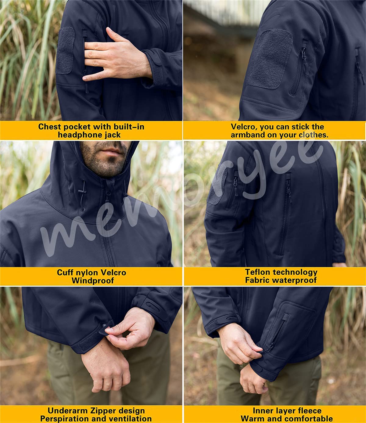 Memoryee Uomo Tattico Camouflage Softshell Giacca Outdoor Militare Pile Fodera Impermeabile Antivento Giubbotto con Cappuccio