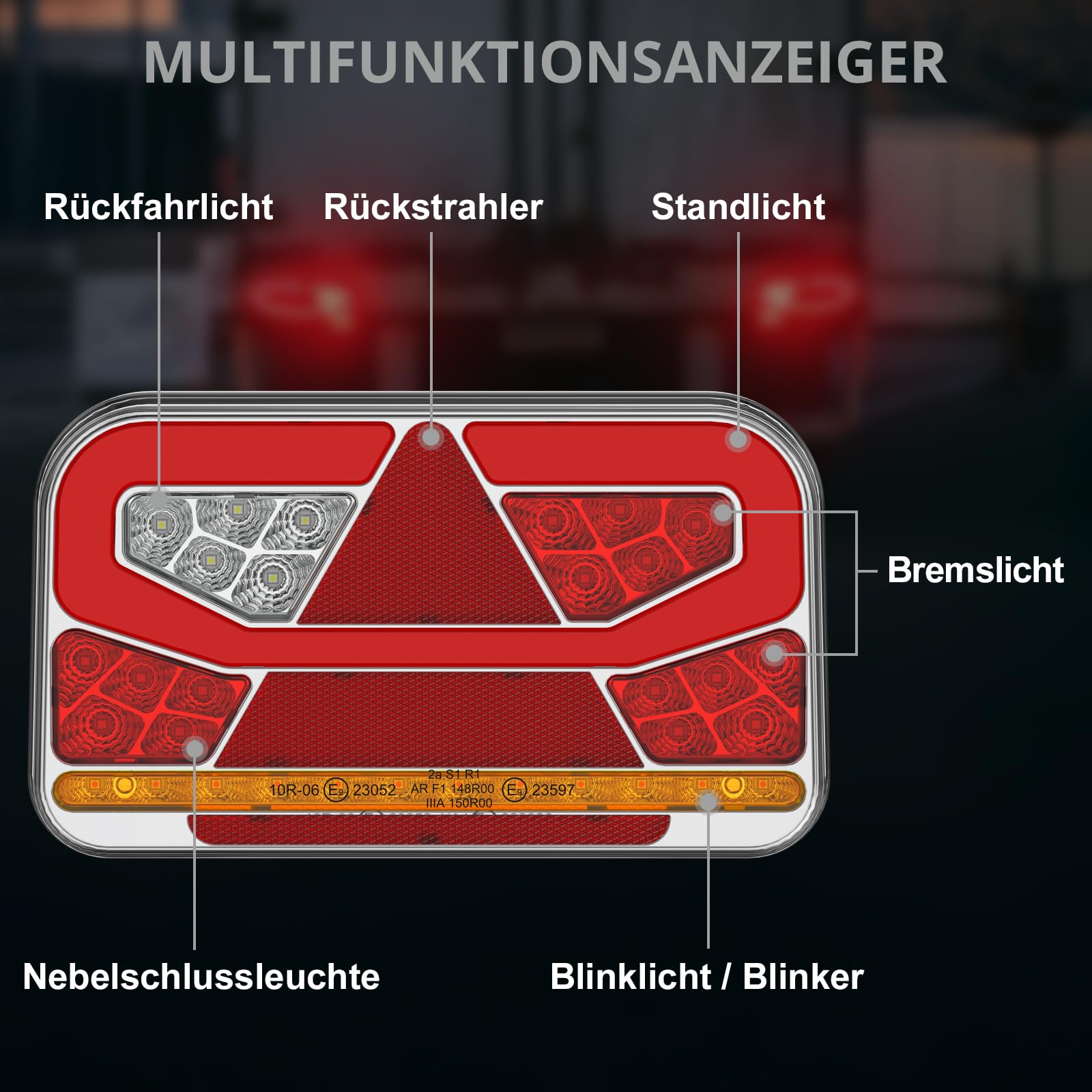Justech Anhänger Rückleuchten 12V Universal Rückleuchten Set Anhänger Komplett Rücklicht 13 Polig Stecker Anhängerbeleuchtung mit 5m Kabel Rückfahrlicht mit E9 für Wohnwagen KFZ PKW | 13 Polig Anhängerbeleuchtung mit 5m Kabel Rückfahrlicht mit E9 für Wohn