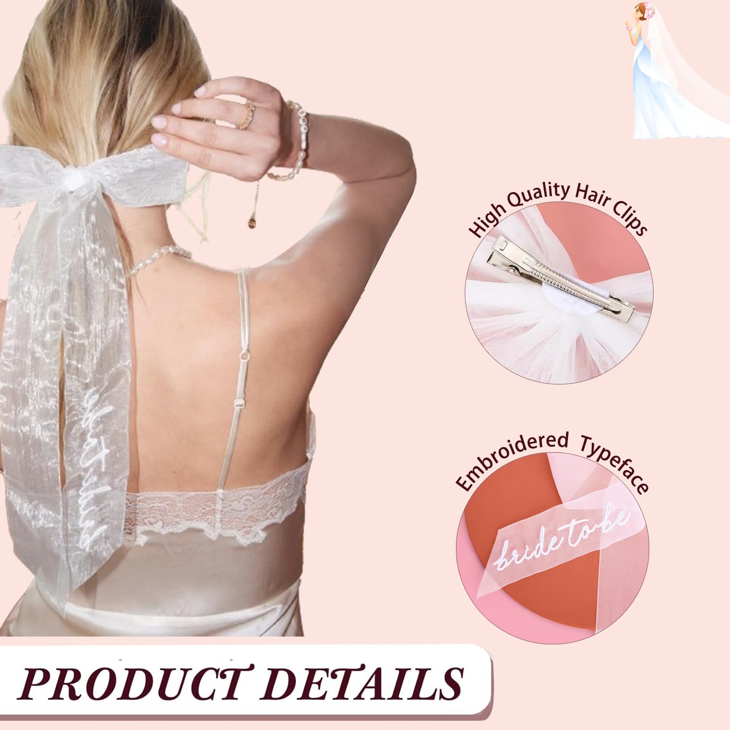 Serre-Tête de Future Mariée,Bandeau à Cheveux pour EVJF,Cheveux pour Future Mariée,Voile de Cheveux de Mariée Blanc,Accessoire Enterrement de Vie de Jeune Fille,pour Cadeau Future Mariée