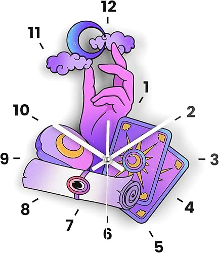 Miniatura 3 de Cavka Reloj de pared de madera, tarjetas de tarot, decoración del hogar, hongo, lindo, bricolaje, números, pegatinas, madera contrachapada, reloj