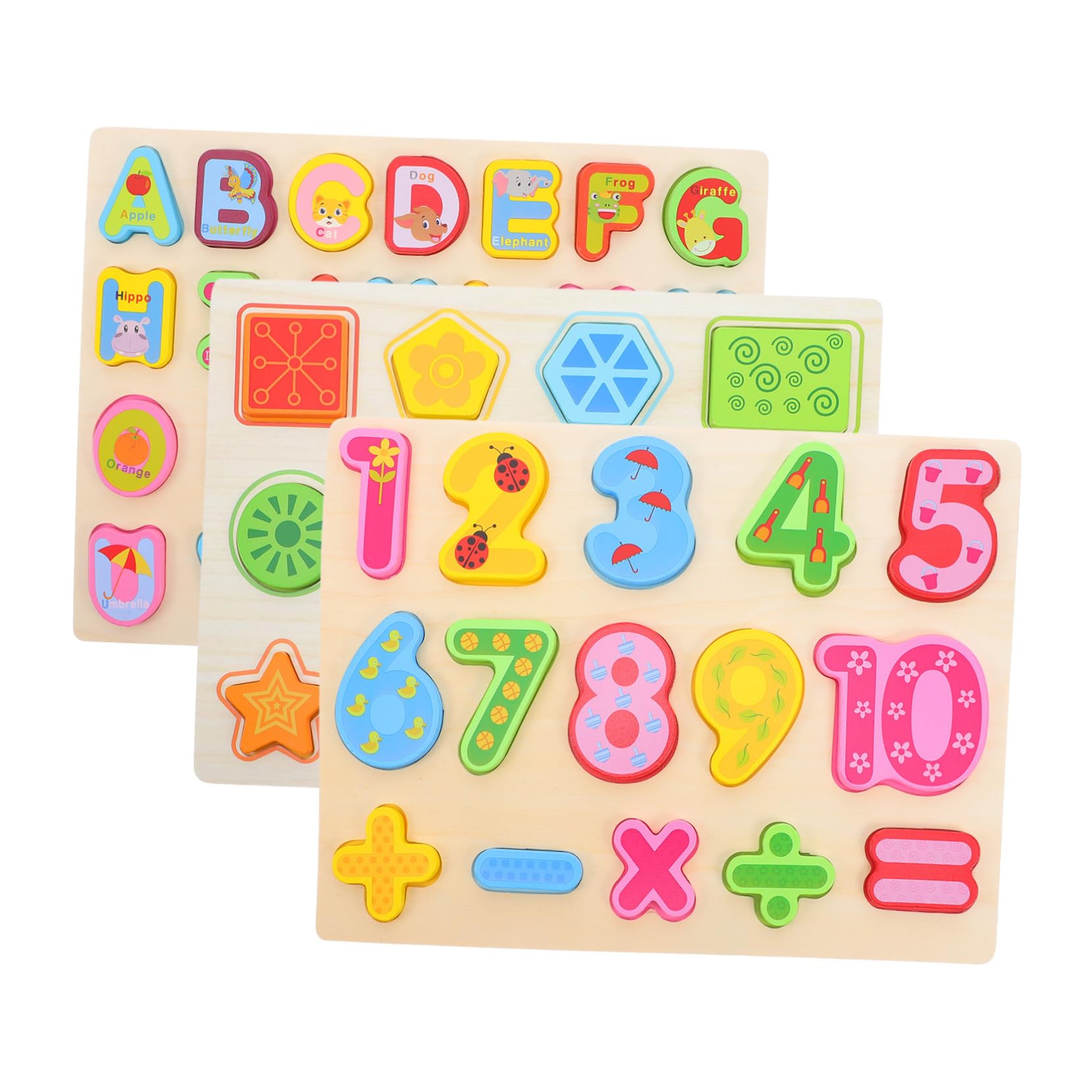 Puzzle in Legno Montessori 3 Pezzi Lettere Numeri Forme | Gioco ad Incastro per Prescuola e Prima Educazione, per Toddler e Bambini, Facile da Afferrare e Ordinare