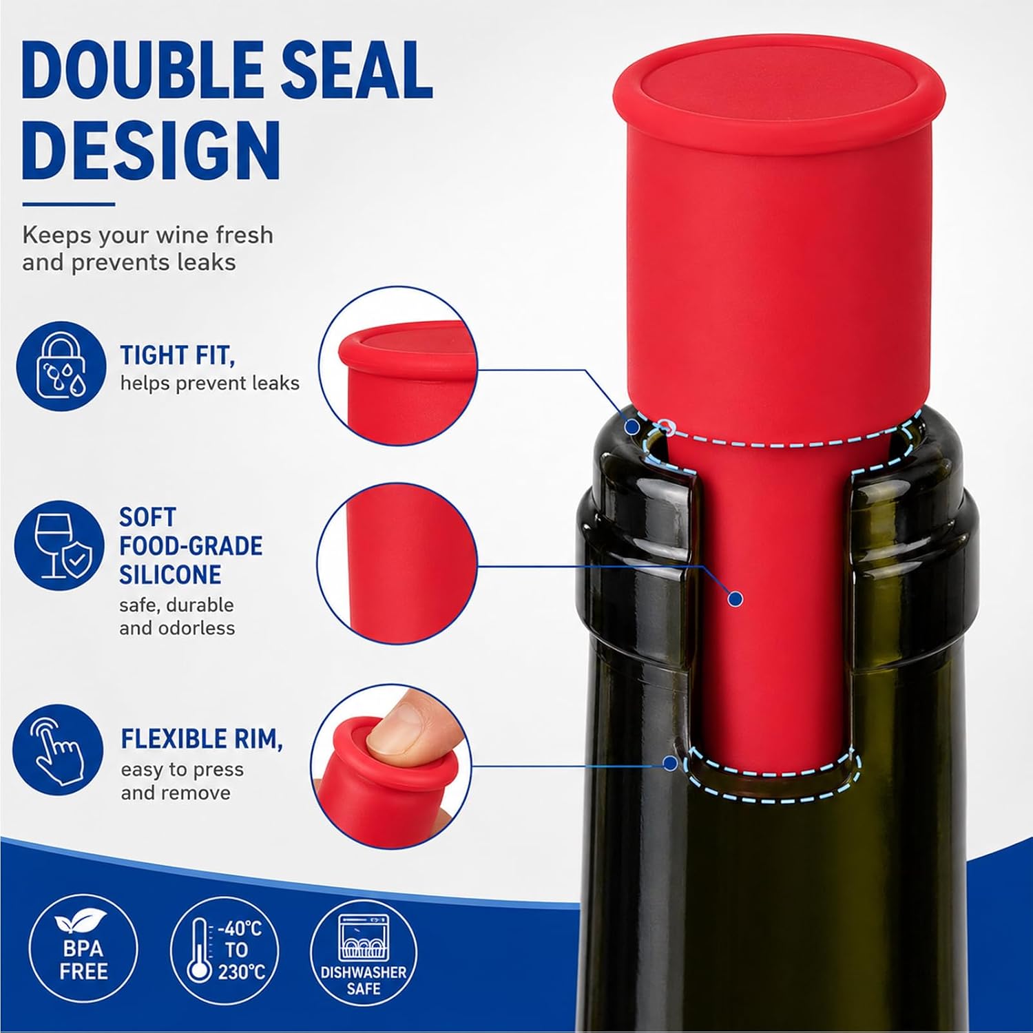8pcs Silicone Wine Stopper,Wine Stopper,Wine Stoppers For Wine Bottles,Wine Bottle Stopper,Bottle Stopper,Silicone Materal,For Keeping Whiskey Champagne Drink Fresh Home Use