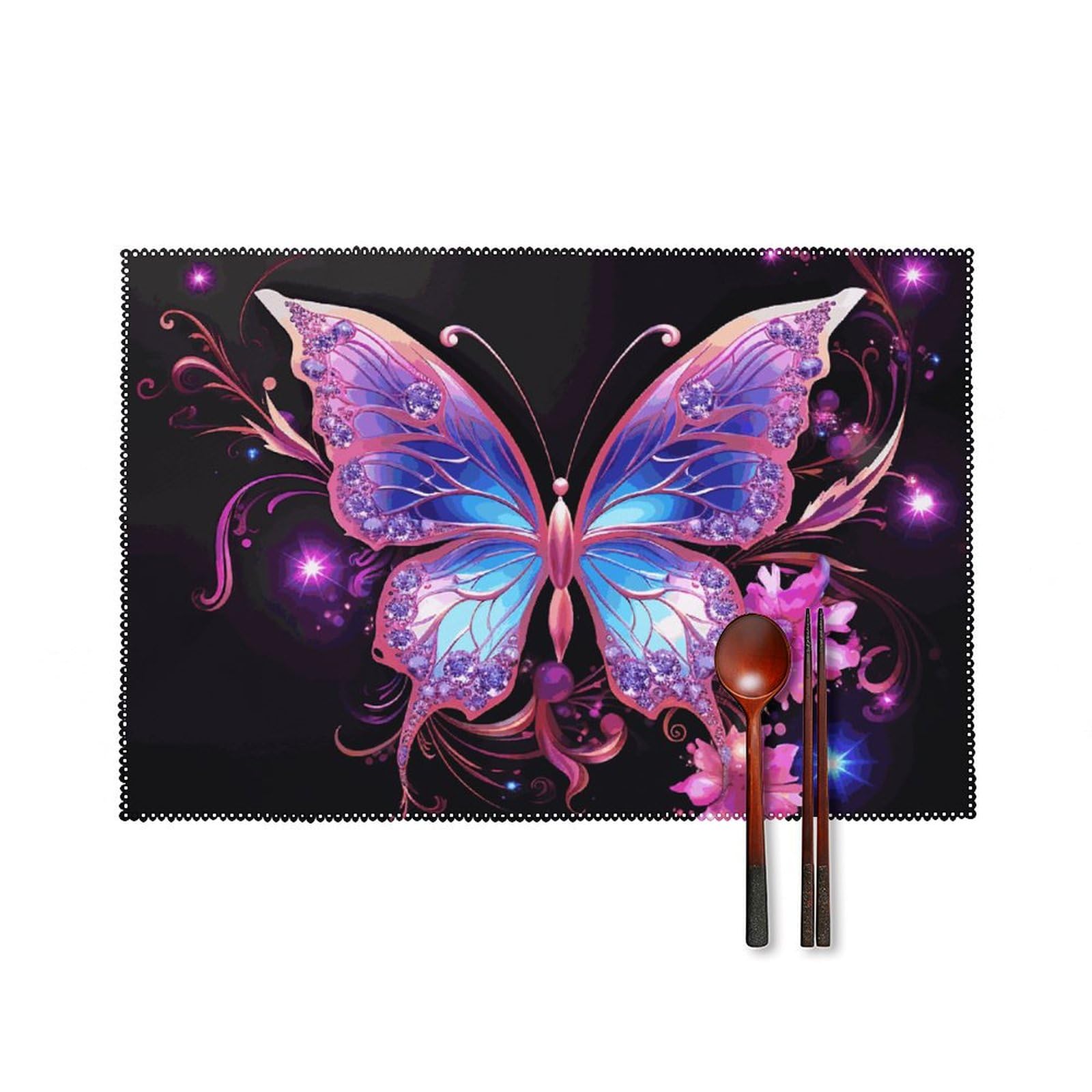 Set de table papillon rose et violet en toile thermorésistante 45x30 cm Lot de 6