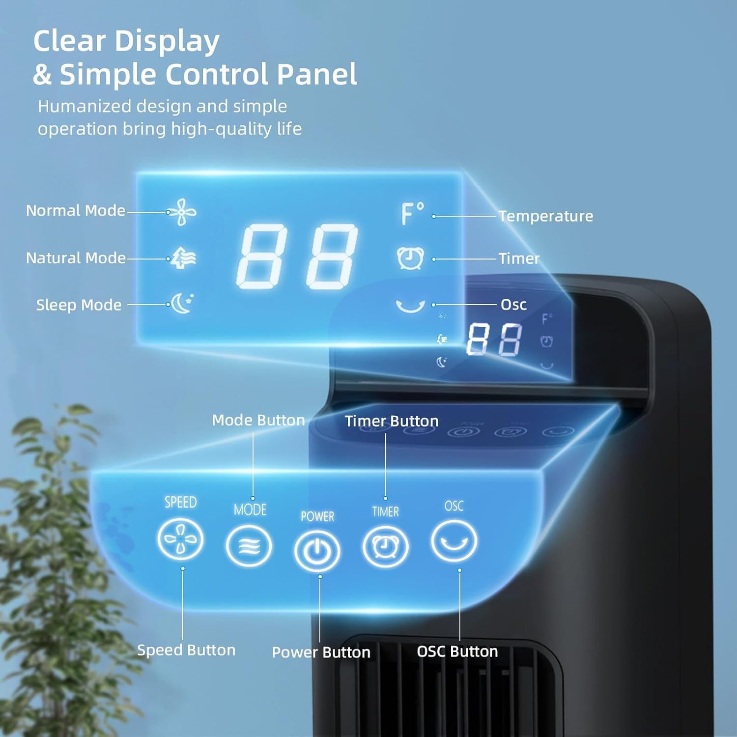 Antarctic Star Portable Bladeless Tower Fan, 80° Oscillating Design, Remote Control Included, 5 Speeds & 3 Modes, Low Noise for Bedroom and Living Room, Black