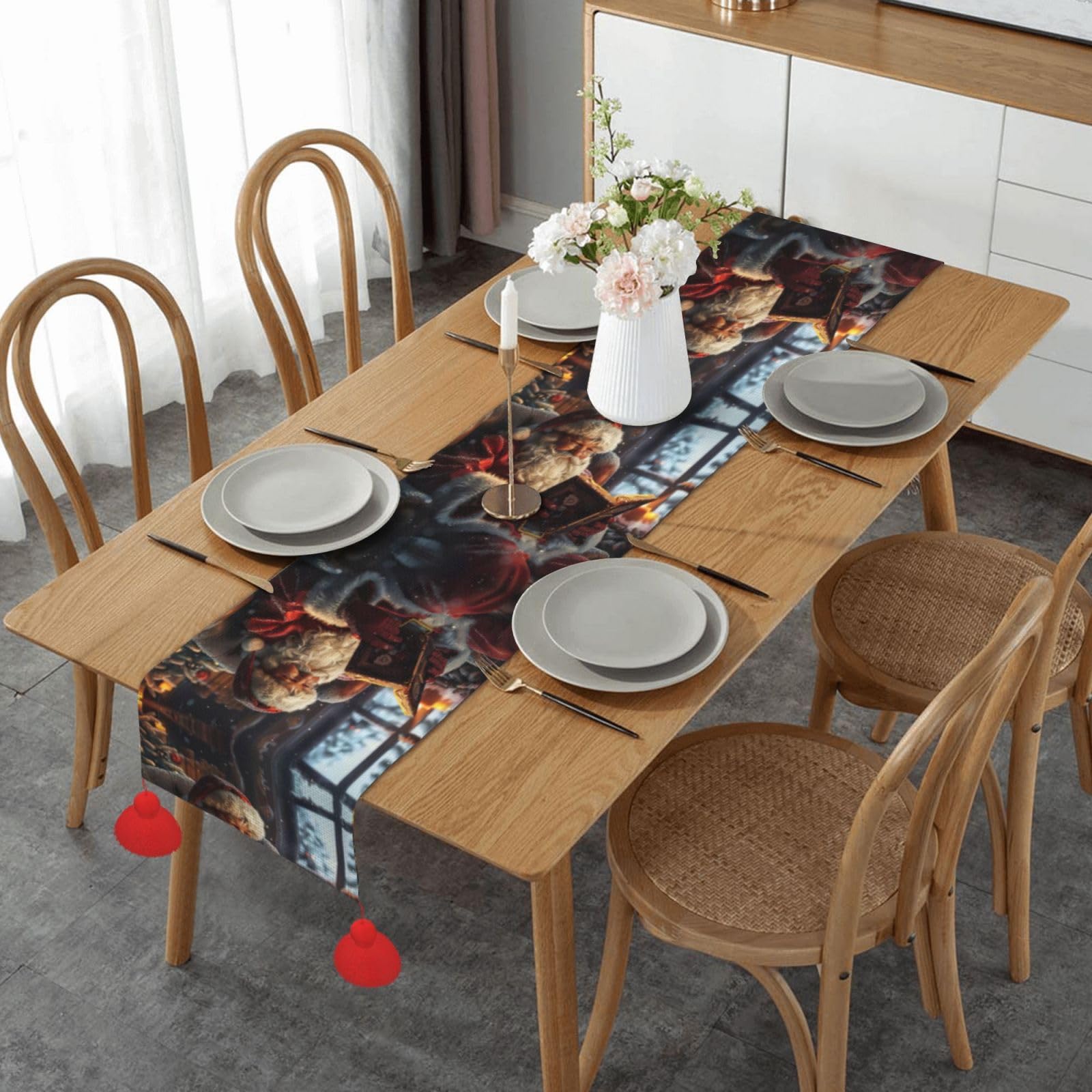 Chemin de table imprimé de Noël pour une décoration de mariage élégante