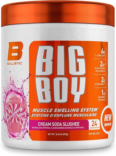 Ballistic Big Boy Stim Free Pre Workout Powder | Caffeine Free Pump & Nitric Oxide Booster | L Citrulline, Glycerol, Agmatine Sulphate | Muscle Pump, Hydration & Endurance Support | 24 Servings (Cream Soda Slushee)