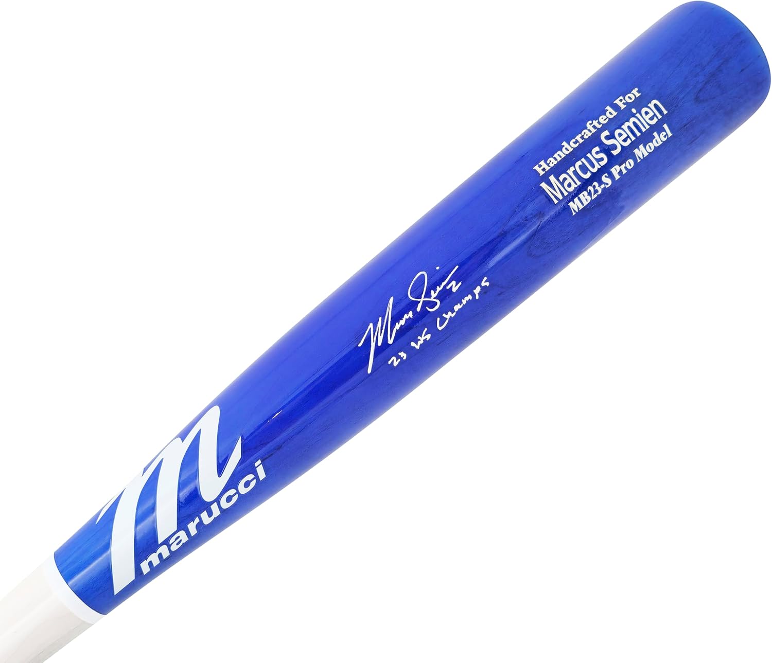 Marcus Semien Autographed Blue & White Player Model Baseball Bat T.e.x.a.s Rangers "23 WS Champs" Beckett BAS Witness Stock #224398