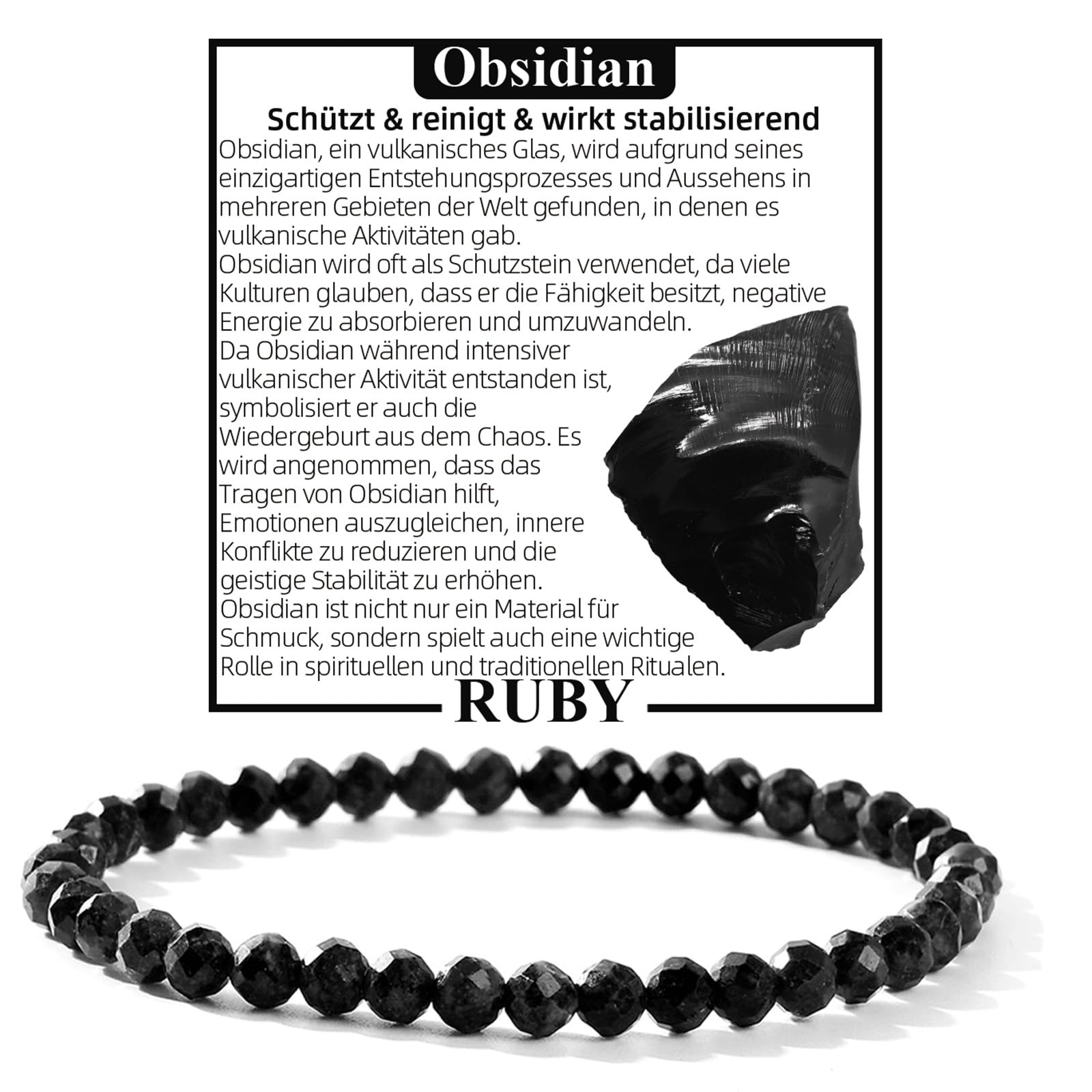 RUBY Perlenarmband Damen - Hochwertiges 4mm Edelstein Armband aus Facettierten Echten Natursteinen - Inklusive Geschenkbox Geschenk für Sie