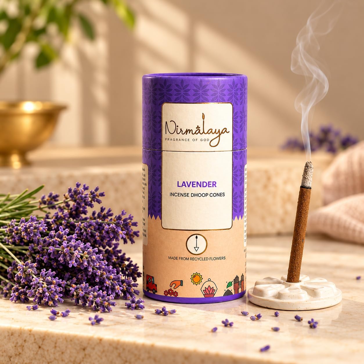 Nirmalaya 100% Natural Lavender Dhoop Sticks for Pooja 40 Sticks | Bamboo Less Dhoop Sticks for Home/Office | Dhup for Puja with Holder Stand | Best for Long Lasting Fragrances