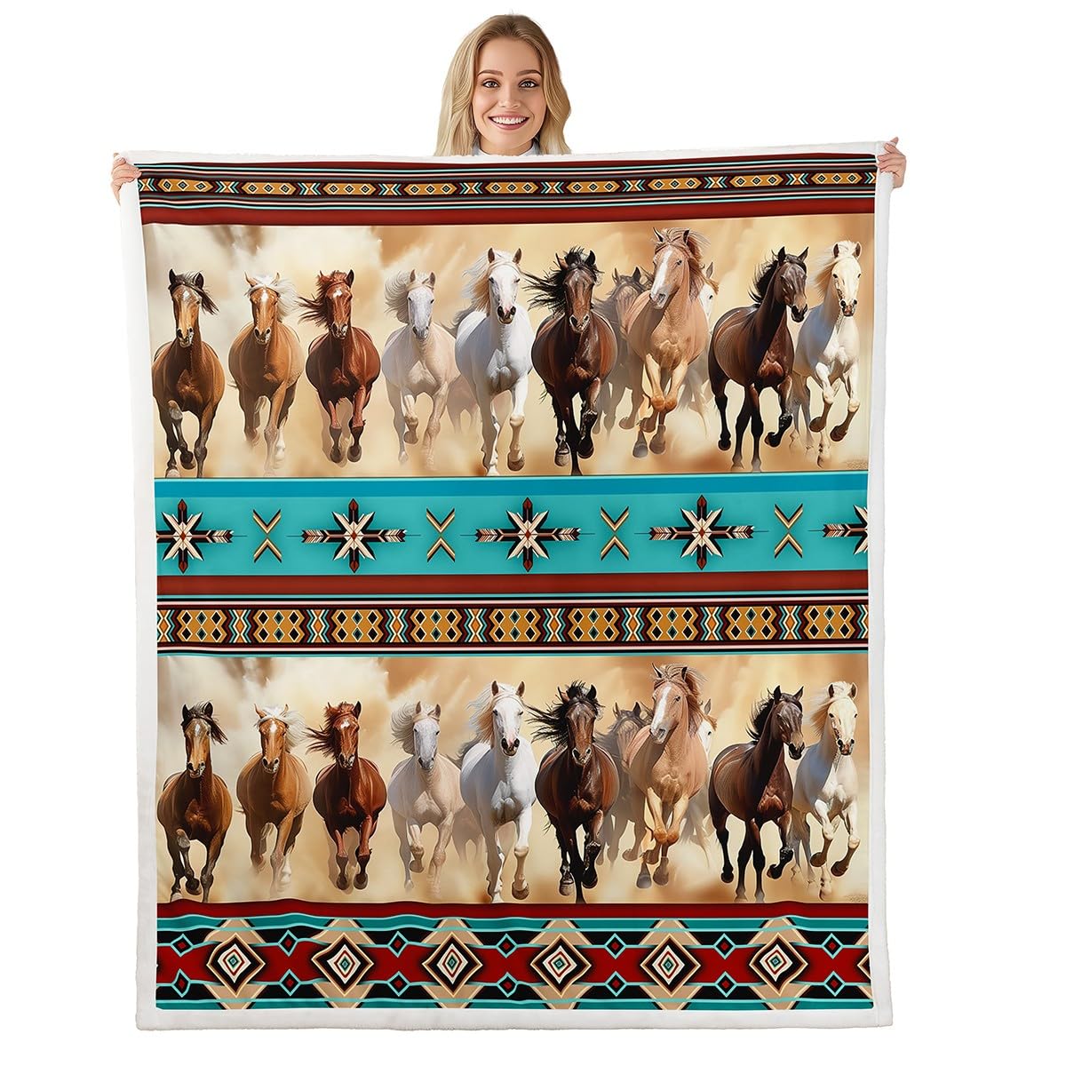 Erosebridal Aztec Horse Blanket Throw 50"X60", Western Horses Fleece Blanket for Bedroom Decor, Bohemian Southwest Blankets and Throws, Rustic