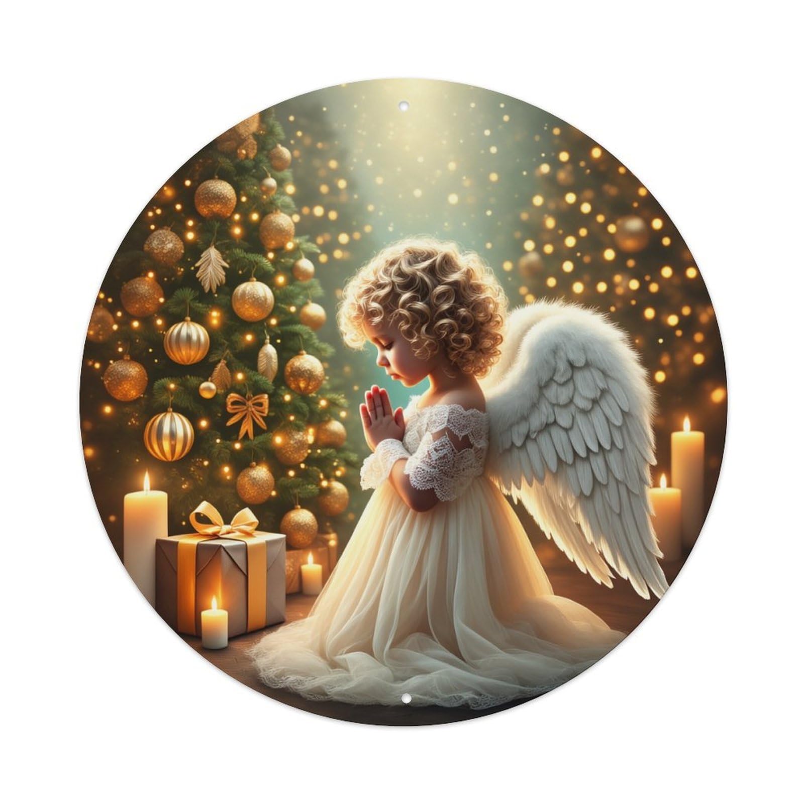 Angel Christmas Tree Candles Gift Light Metal Tin Sign Plaque
