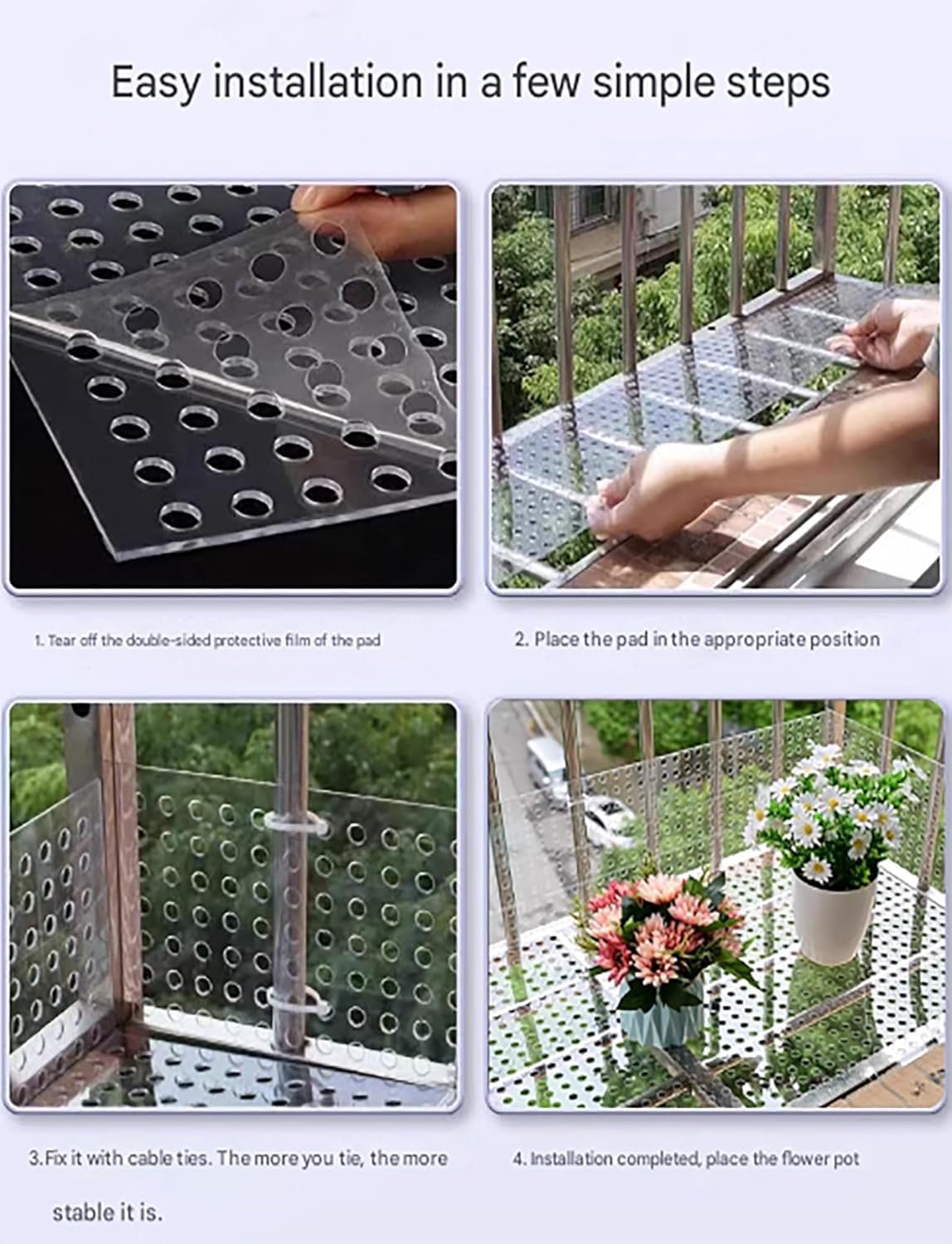 Láminas acrílicas perforadas transparentes: paneles decorativos y protectores versátiles for balcones, jardines y ventanas(80x100cm)