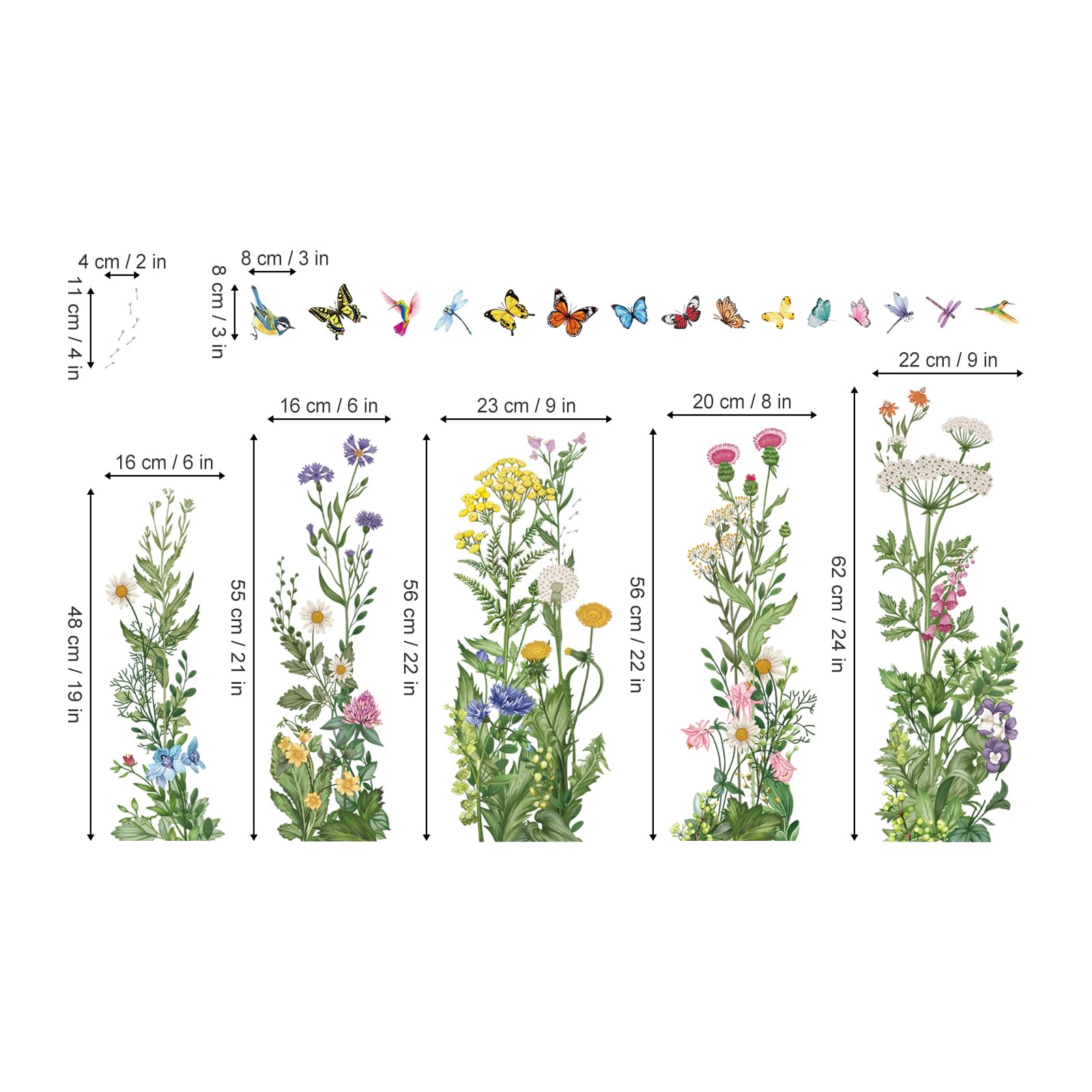 wondever Spring Summer Wild Flowers Window Clings Vintage Wildfloral Butterflies Glass Sticker Decal Anti Collision Double-Side Static Window Stickers for Home Glass Window - Image 4