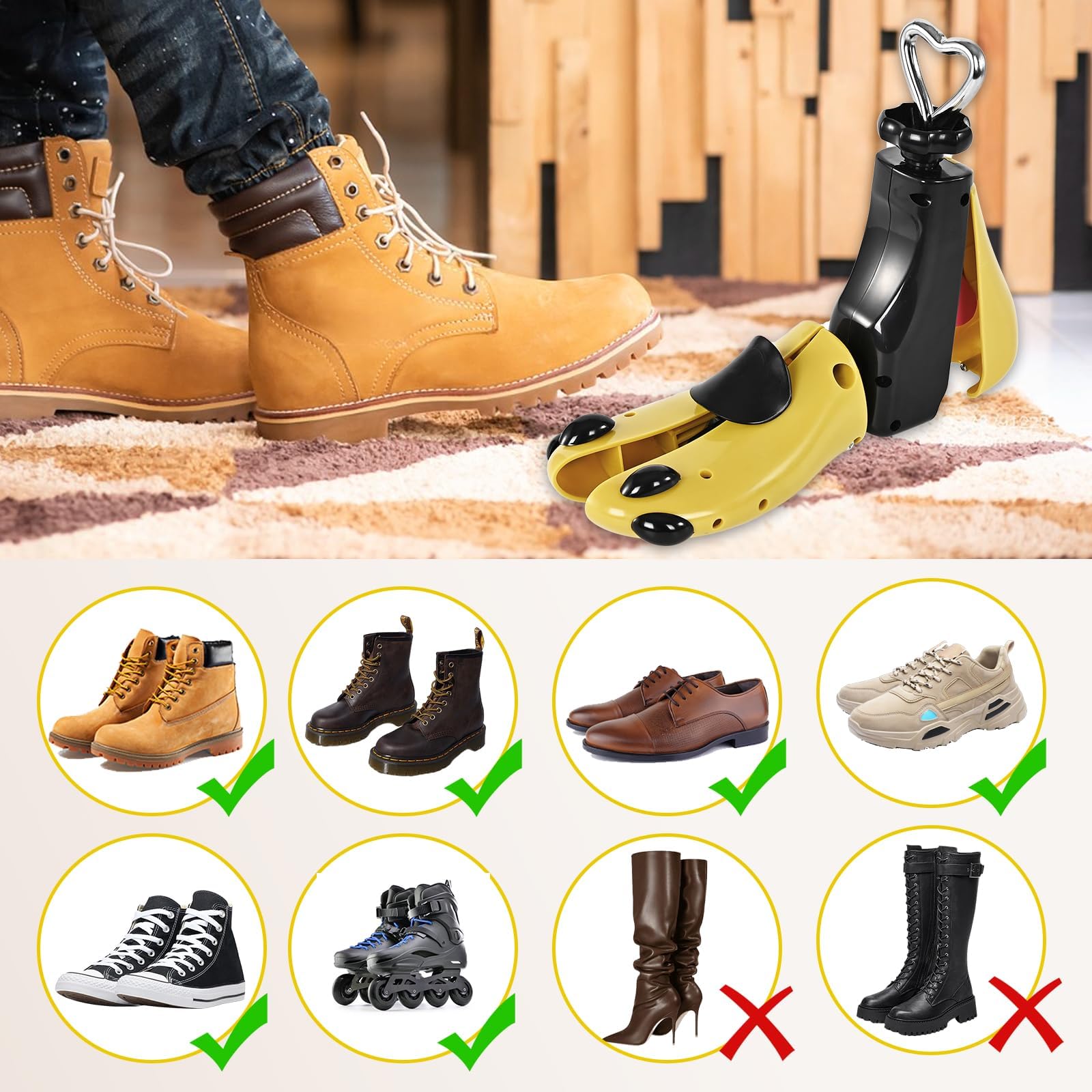 Estirador de zapatos para mujeres y hombres, estirador de botas para mujeres y hombres, expansor de zapatos, ancho de longitud elástica