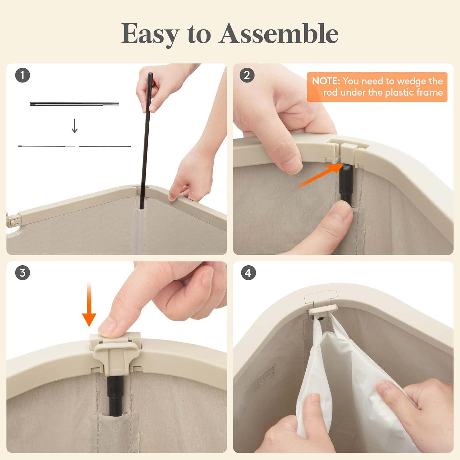 Lifewit 185L Large 3 Section Laundry Hamper with Lid, Plastic Laundry Basket with Bamboo Handles and Removable Bags, Tall Foldable Clothes Hamper for Bathroom Bedroom, Beige