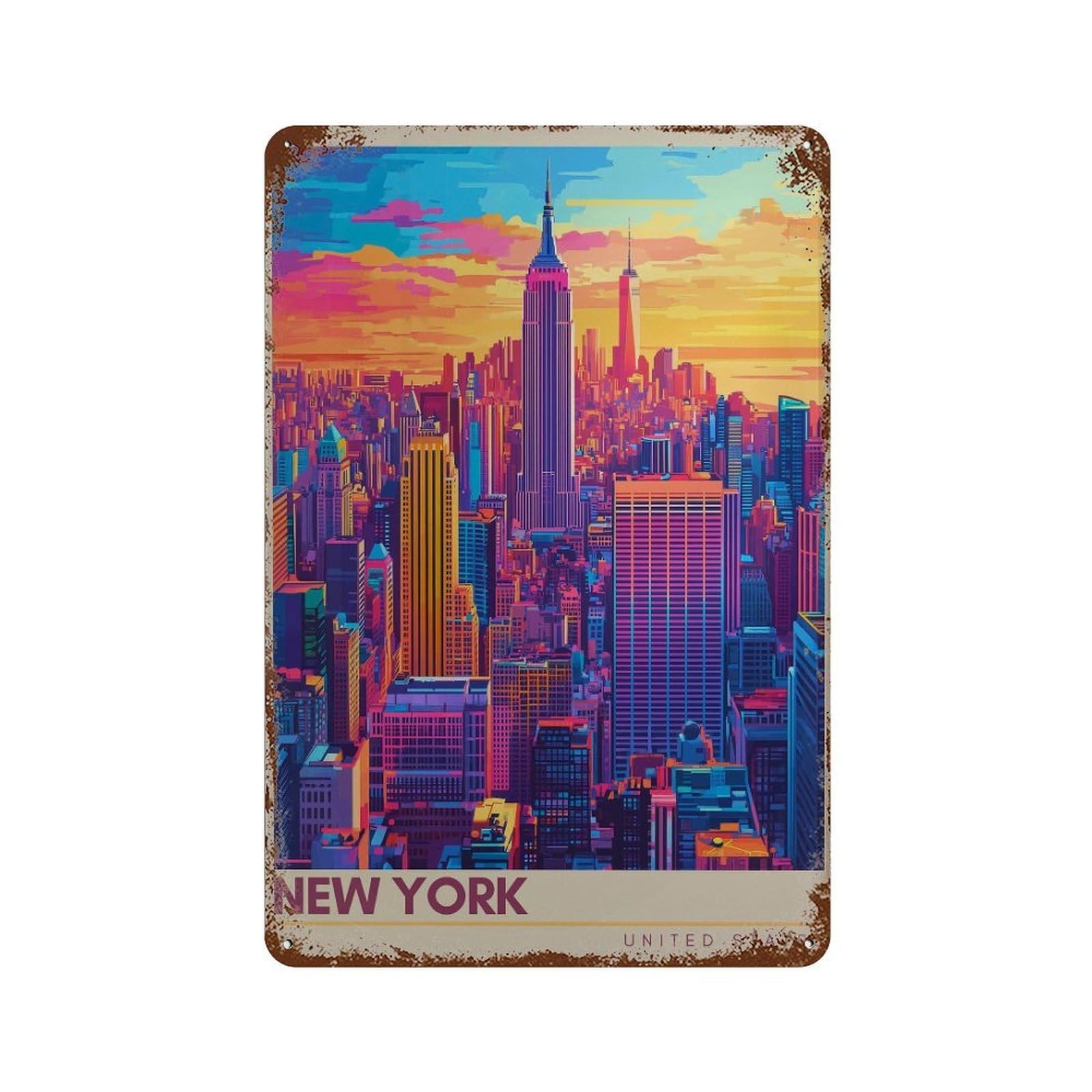 xiaoxiaoshen New York Cityscape Travel Brooklyn Bridge Wall Decor Art Metal Tin Poster Modern Home Decor Art Home Bar Shop Decorations Vintage Sign 30x20cm
