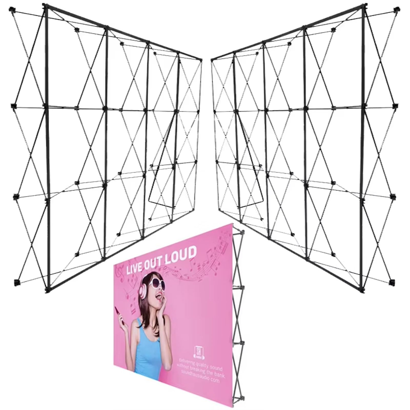 Espositore pop-up portatile in tessuto tensionato,struttura for stand pieghevole con fondale tensionato,stand espositivo in tessuto for fiere,for feste di compleanno,matrimoni, mostre, eventi e fiere(