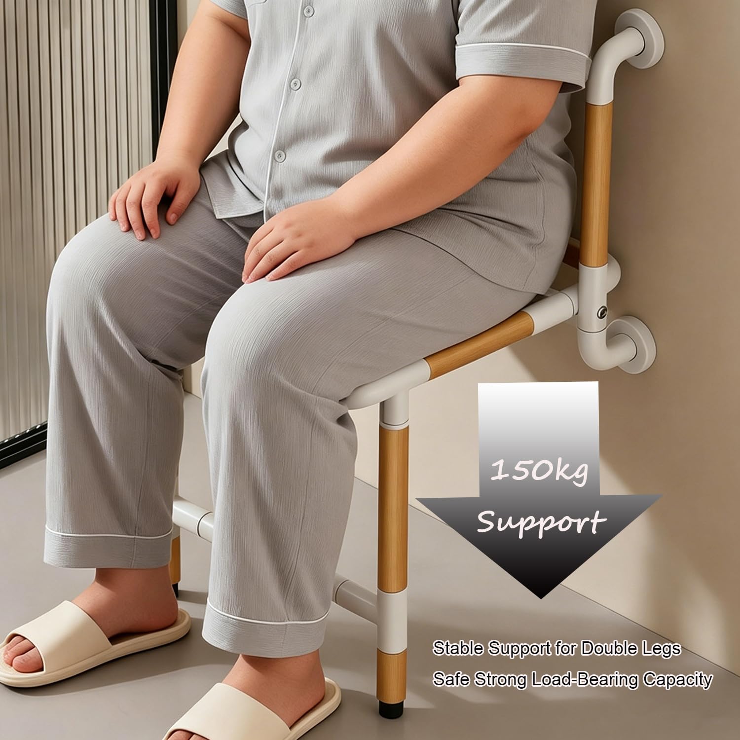 Silla de Ducha Plegable para Ancianos, Embarazadas y Discapacidad | Asiento de Ducha Montada en la Pared,Ahorro de Espacio,Luminosa,Acero Inoxidable,Antideslizante,Soporta 150 kg