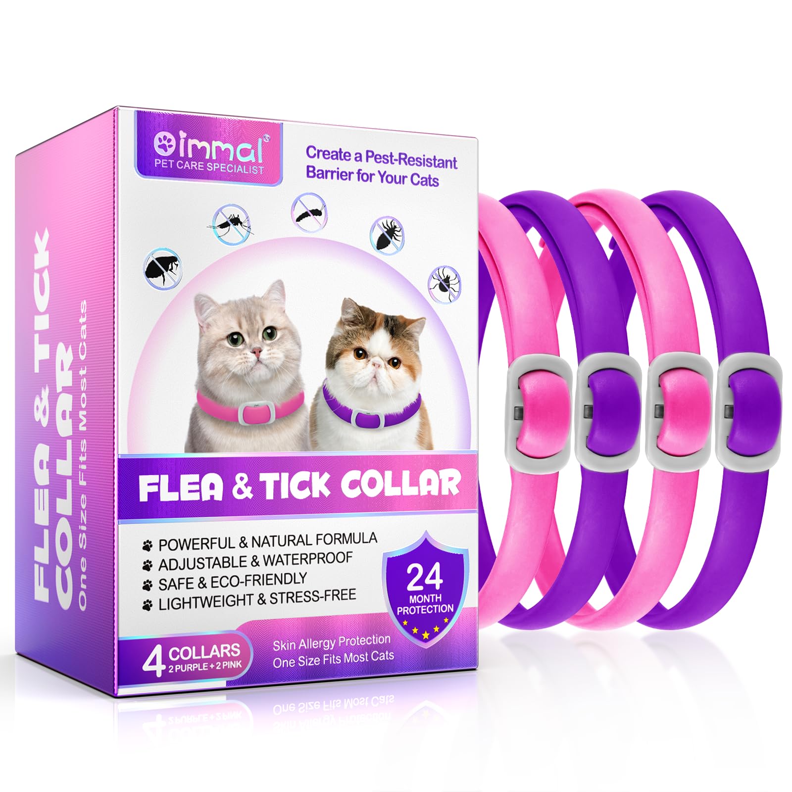 Collare Antipulci per gatti,Antiparassitario collare,Antipulci e Zecche per Gatti,Naturali,regolabile e impermeabile,24 Mesi di Protezione,per Tutti i Gatti